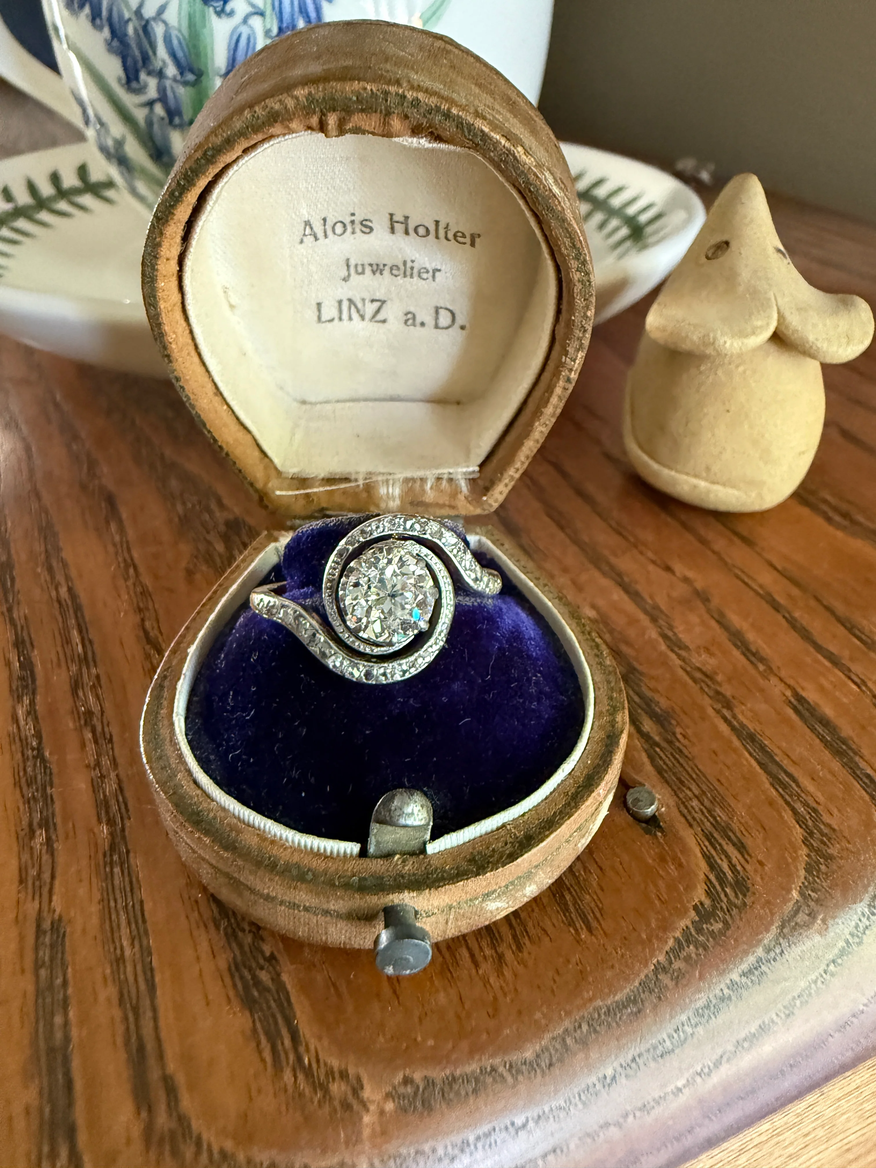 Turbillon French ANTIQUE Swirling 1.25 + Carat Old European Cut DIAMOND 18k Gold & PLATINUM Ring Bypass Rose Cut Halo - Image 12
