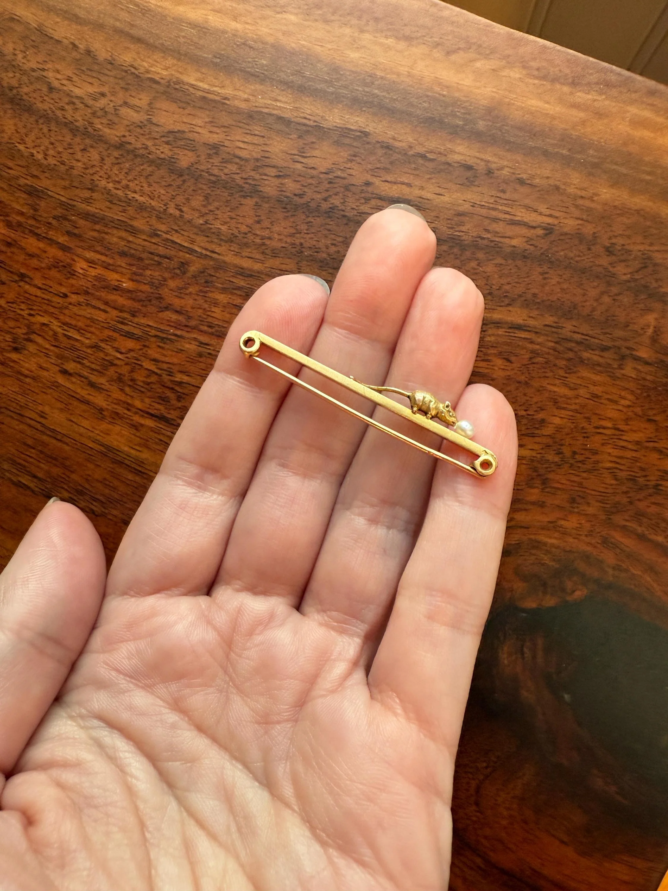 Twinning with MOUSE Victorian Figural Safety Pin Bar Brooch for Pendant Charm Holder French Antique 18k Gold Solid Extender Connector - Image 10
