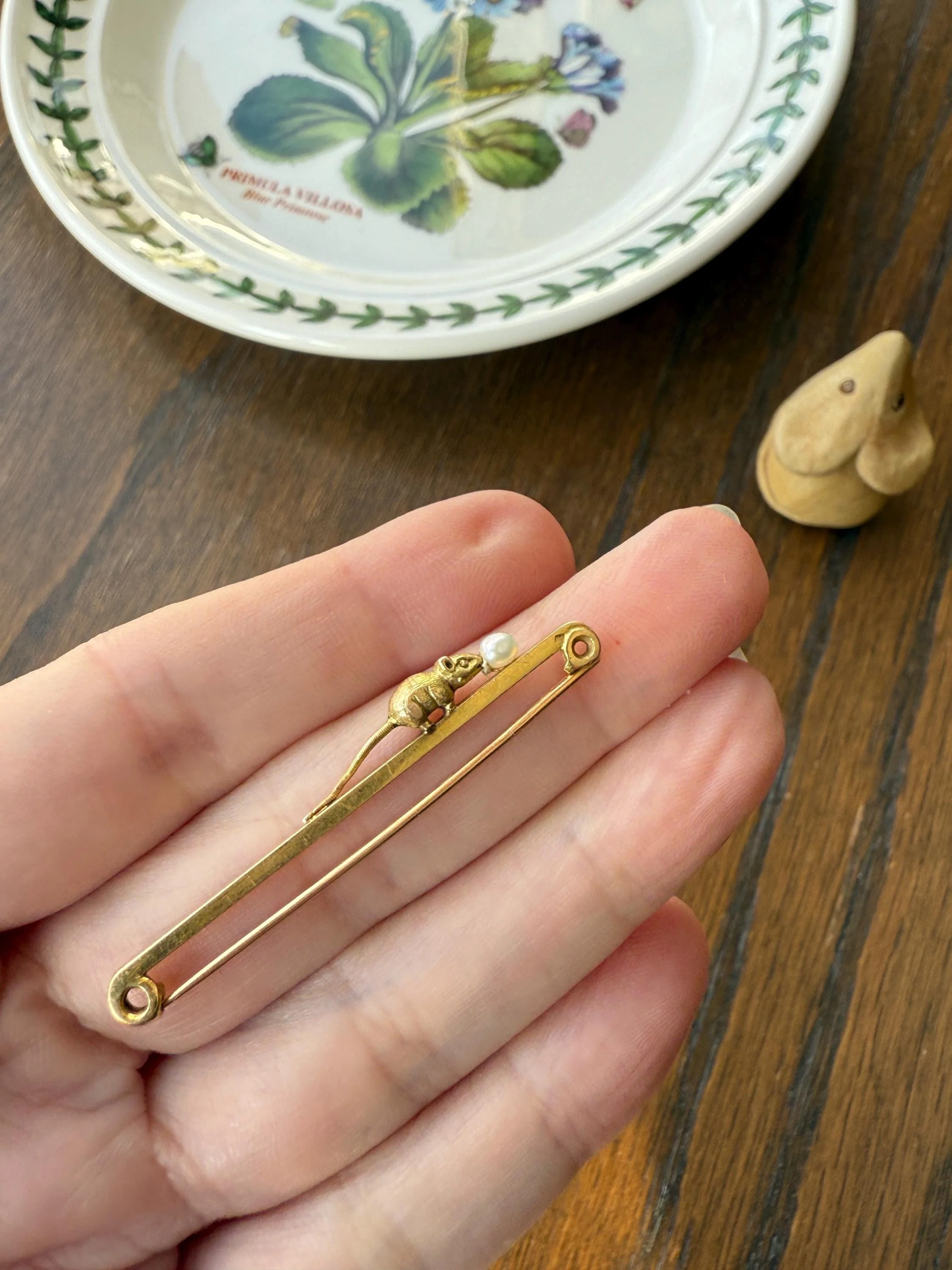 Twinning with MOUSE Victorian Figural Safety Pin Bar Brooch for Pendant Charm Holder French Antique 18k Gold Solid Extender Connector - Image 14