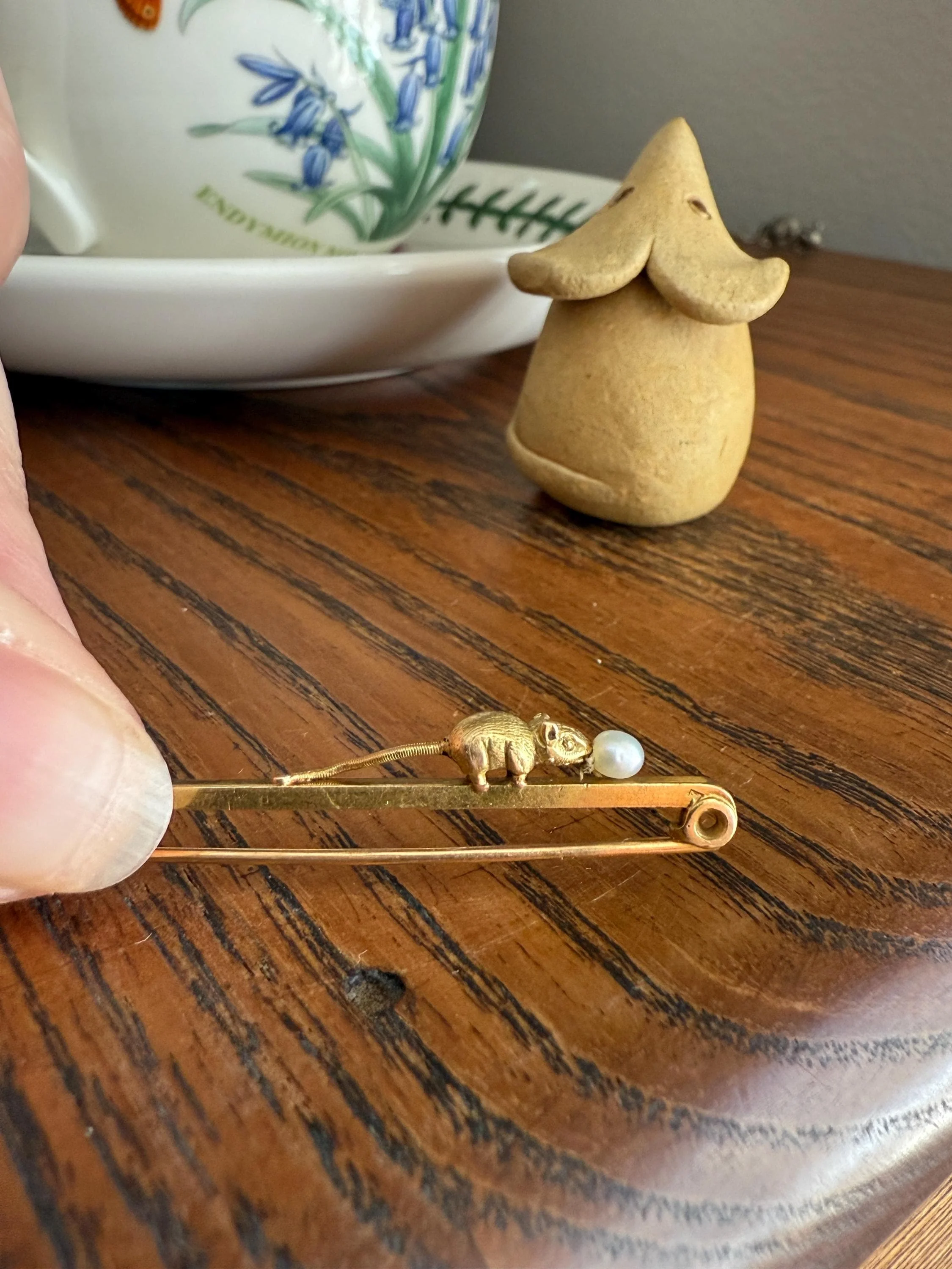 Twinning with MOUSE Victorian Figural Safety Pin Bar Brooch for Pendant Charm Holder French Antique 18k Gold Solid Extender Connector - Image 3