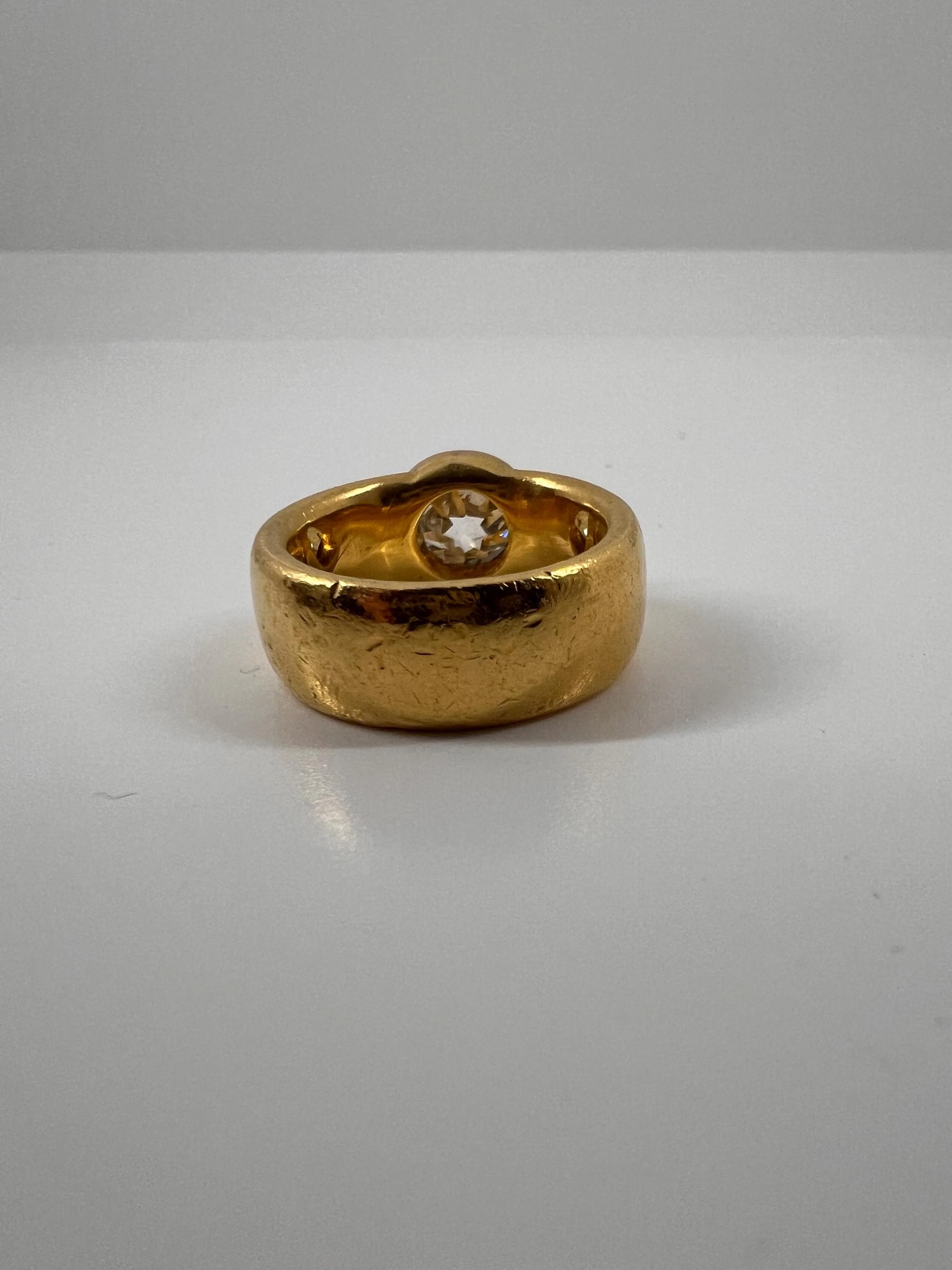 TWO Carat Eye Clean Old Mine Cut DIAMOND Antique HEAVY 17.6g 22k Gold Bezel Set Chunky Gypsy Ring Solitaire - Image 10