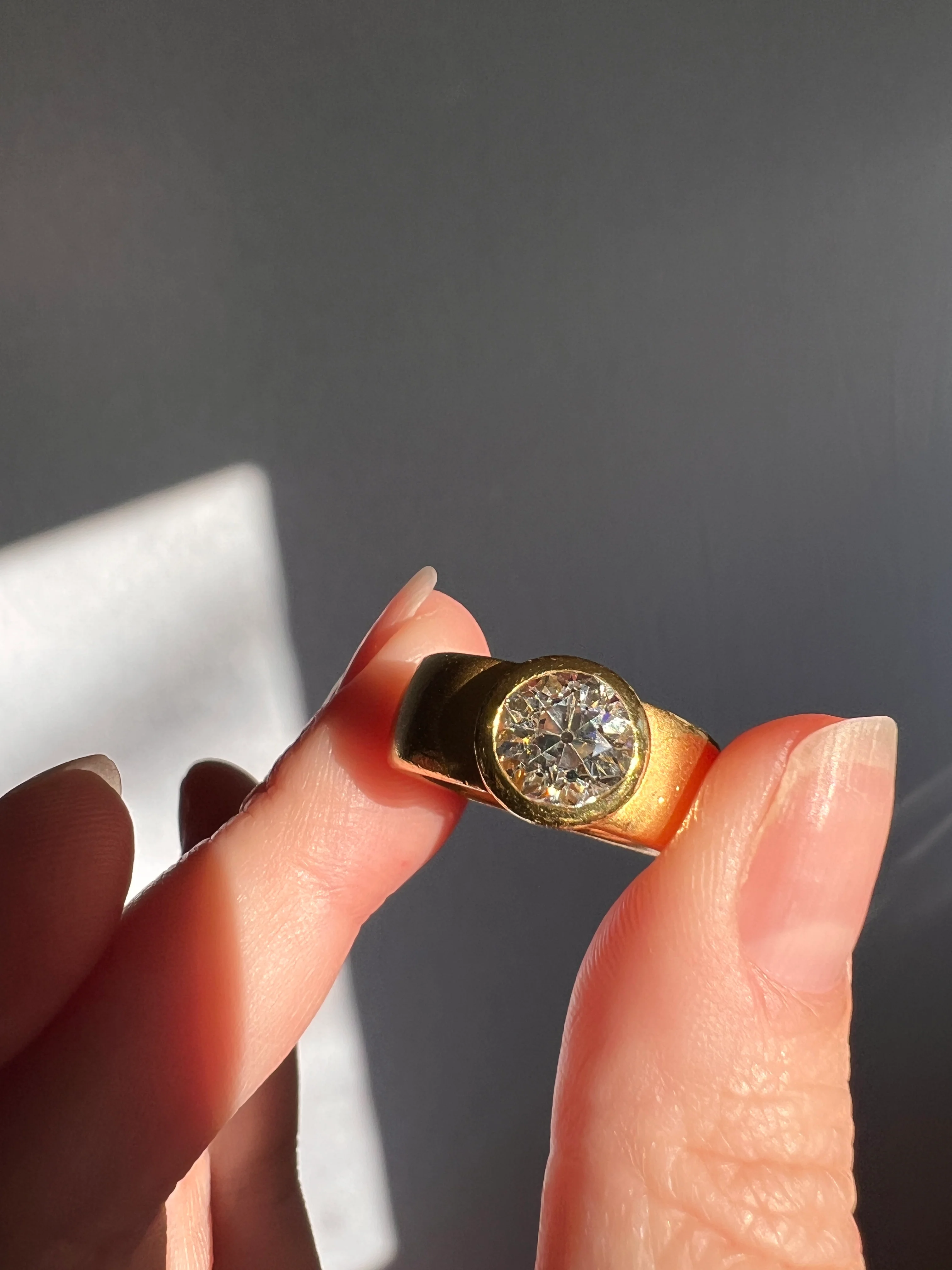 TWO Carat Eye Clean Old Mine Cut DIAMOND Antique HEAVY 17.6g 22k Gold Bezel Set Chunky Gypsy Ring Solitaire - Image 12