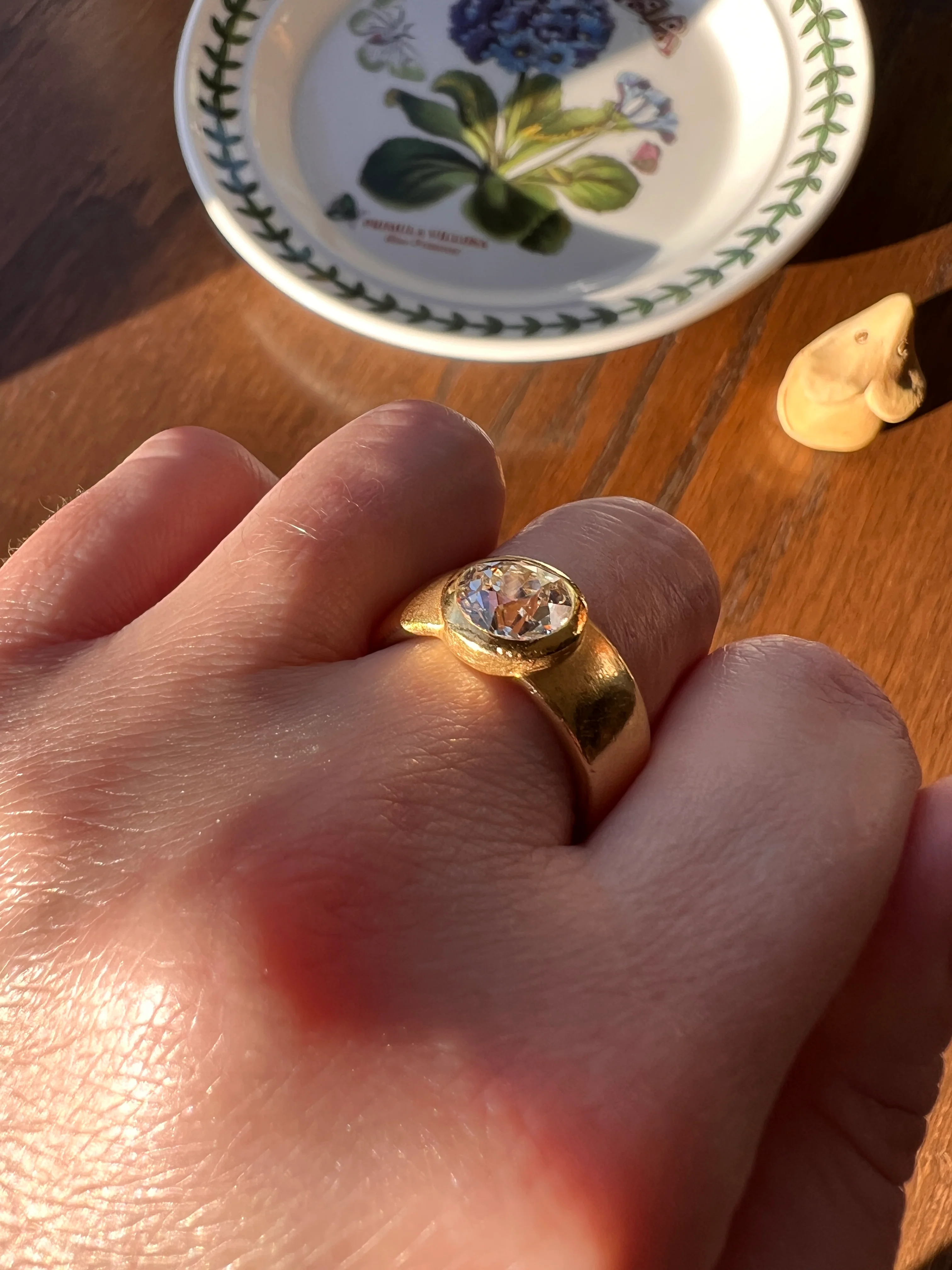 TWO Carat Eye Clean Old Mine Cut DIAMOND Antique HEAVY 17.6g 22k Gold Bezel Set Chunky Gypsy Ring Solitaire - Image 13