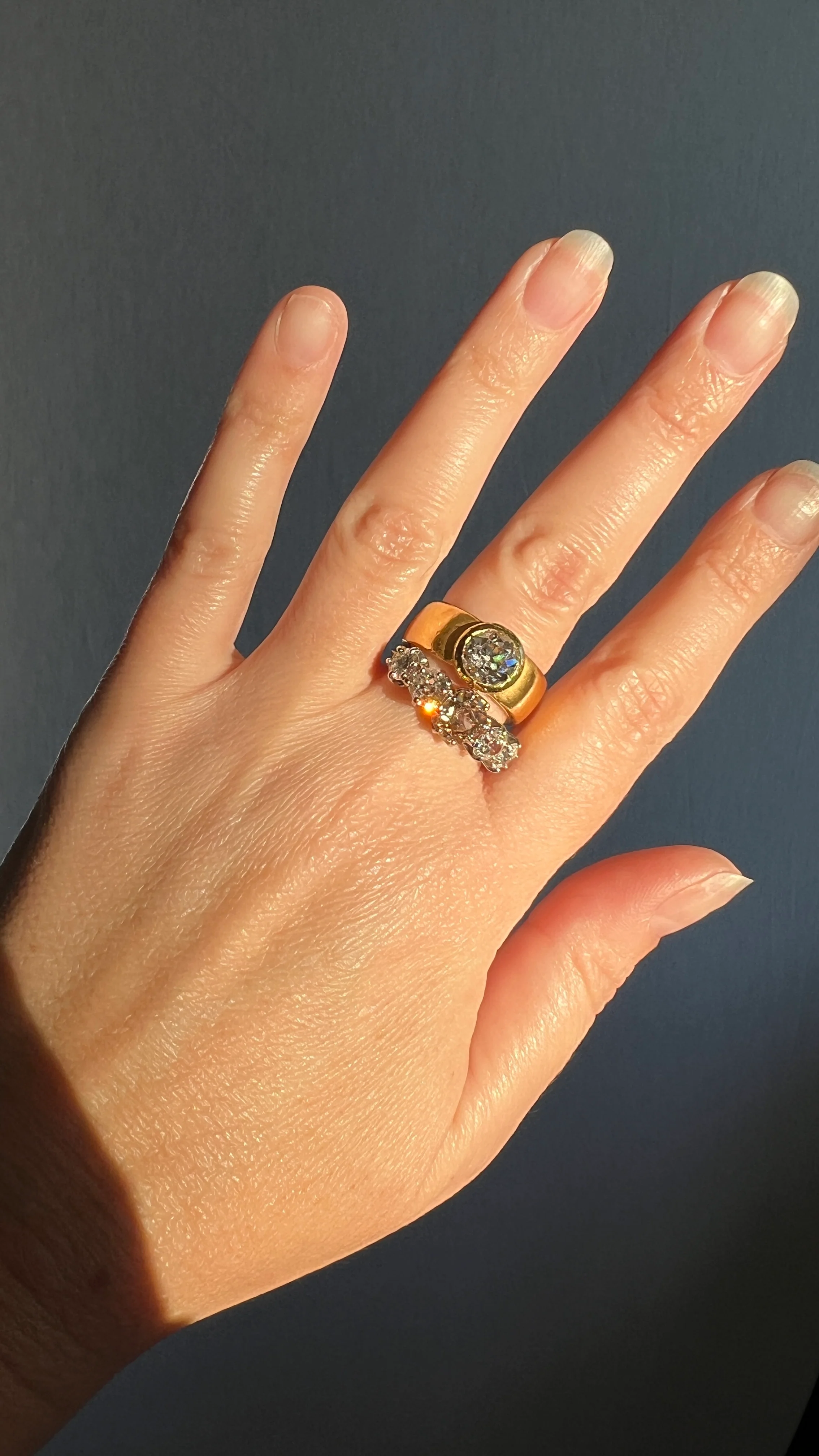 TWO Carat Eye Clean Old Mine Cut DIAMOND Antique HEAVY 17.6g 22k Gold Bezel Set Chunky Gypsy Ring Solitaire - Image 14