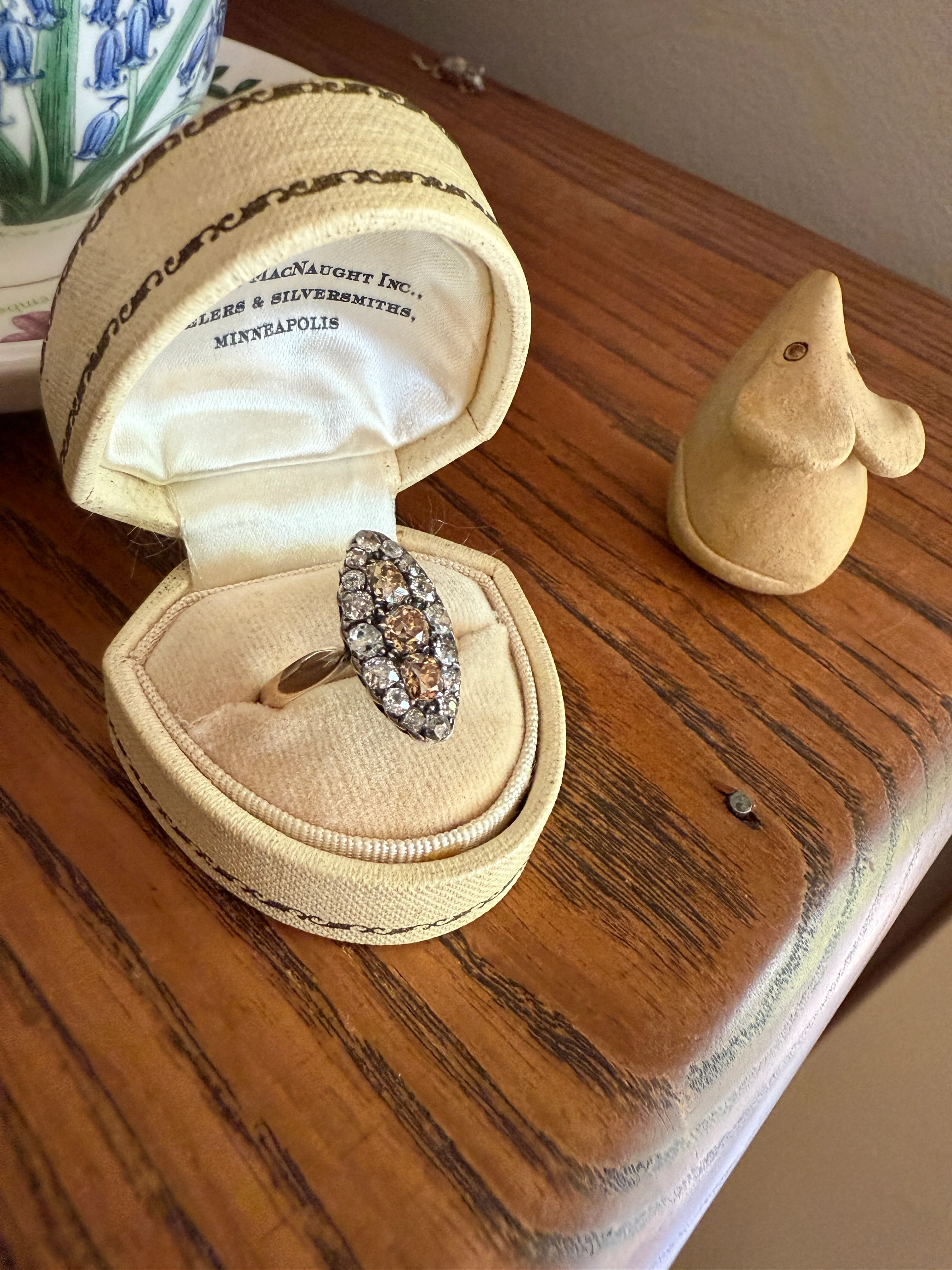 Uncommon 2.25 Carat Fancy Brown & White Halo Old Mine Cut Diamond Navette Ring Oval Victorian Antique 18k Gold Silver - Image 17