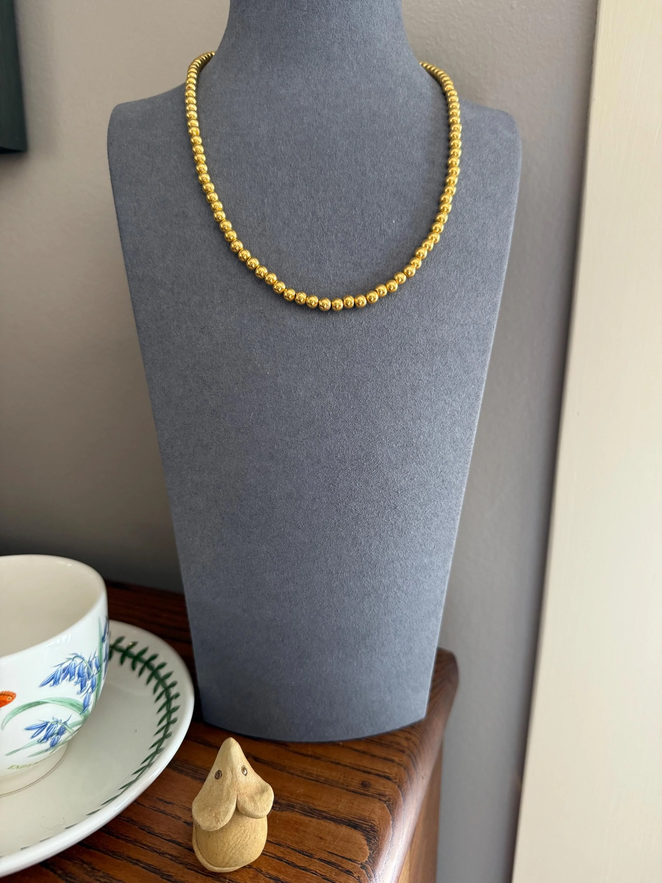 Uniform French Vintage 10.2g 18k GOLD Pearl Solid Traditional Marseille Chain Necklace Smaller Beads 18" Collar Neckmess Staple - Image 10