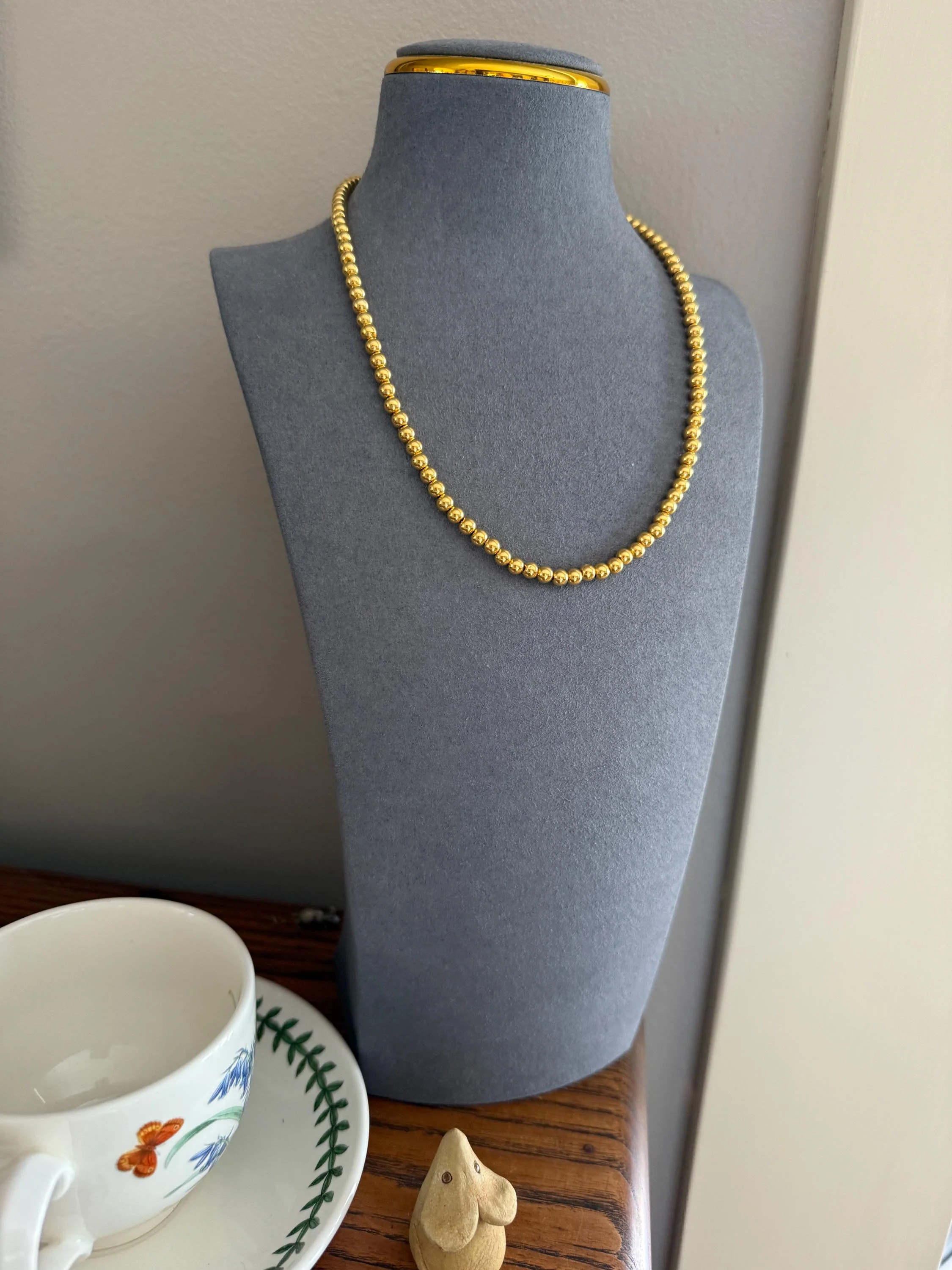 Uniform French Vintage 10.2g 18k GOLD Pearl Solid Traditional Marseille Chain Necklace Smaller Beads 18" Collar Neckmess Staple - Image 12