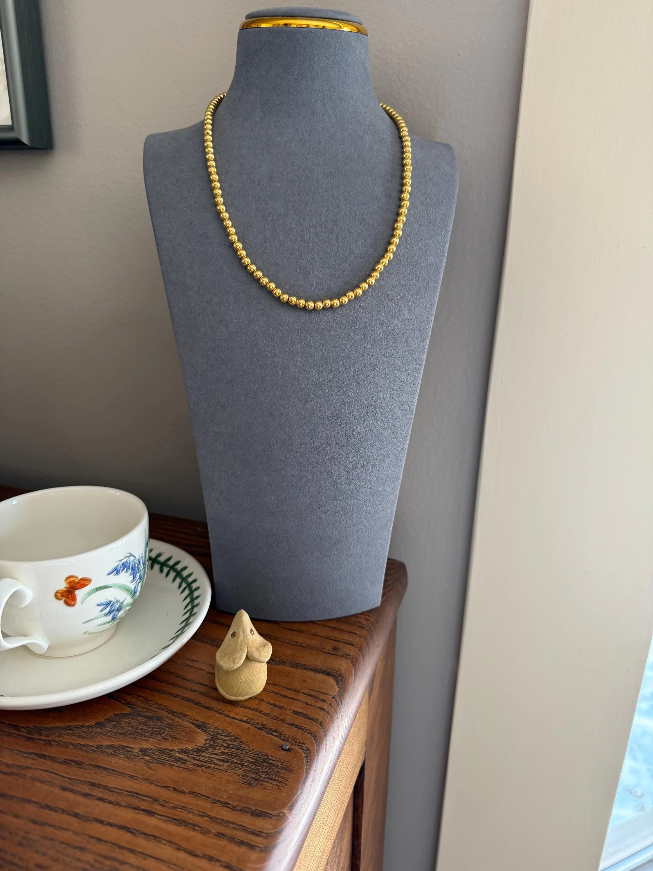 Uniform French Vintage 10.2g 18k GOLD Pearl Solid Traditional Marseille Chain Necklace Smaller Beads 18" Collar Neckmess Staple - Image 3