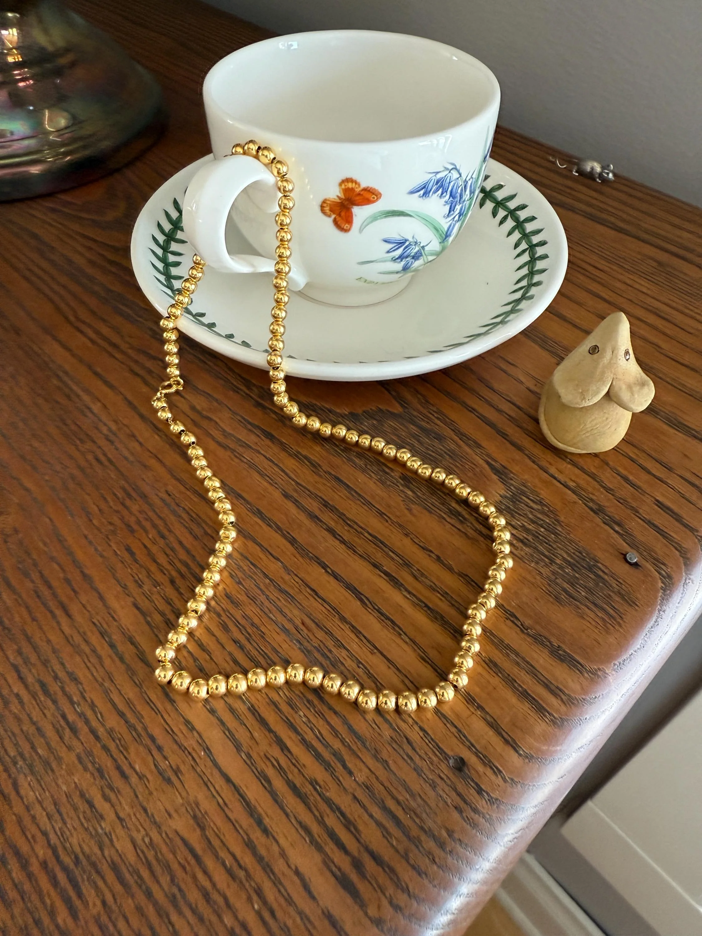 Uniform French Vintage 10.2g 18k GOLD Pearl Solid Traditional Marseille Chain Necklace Smaller Beads 18" Collar Neckmess Staple - Image 5
