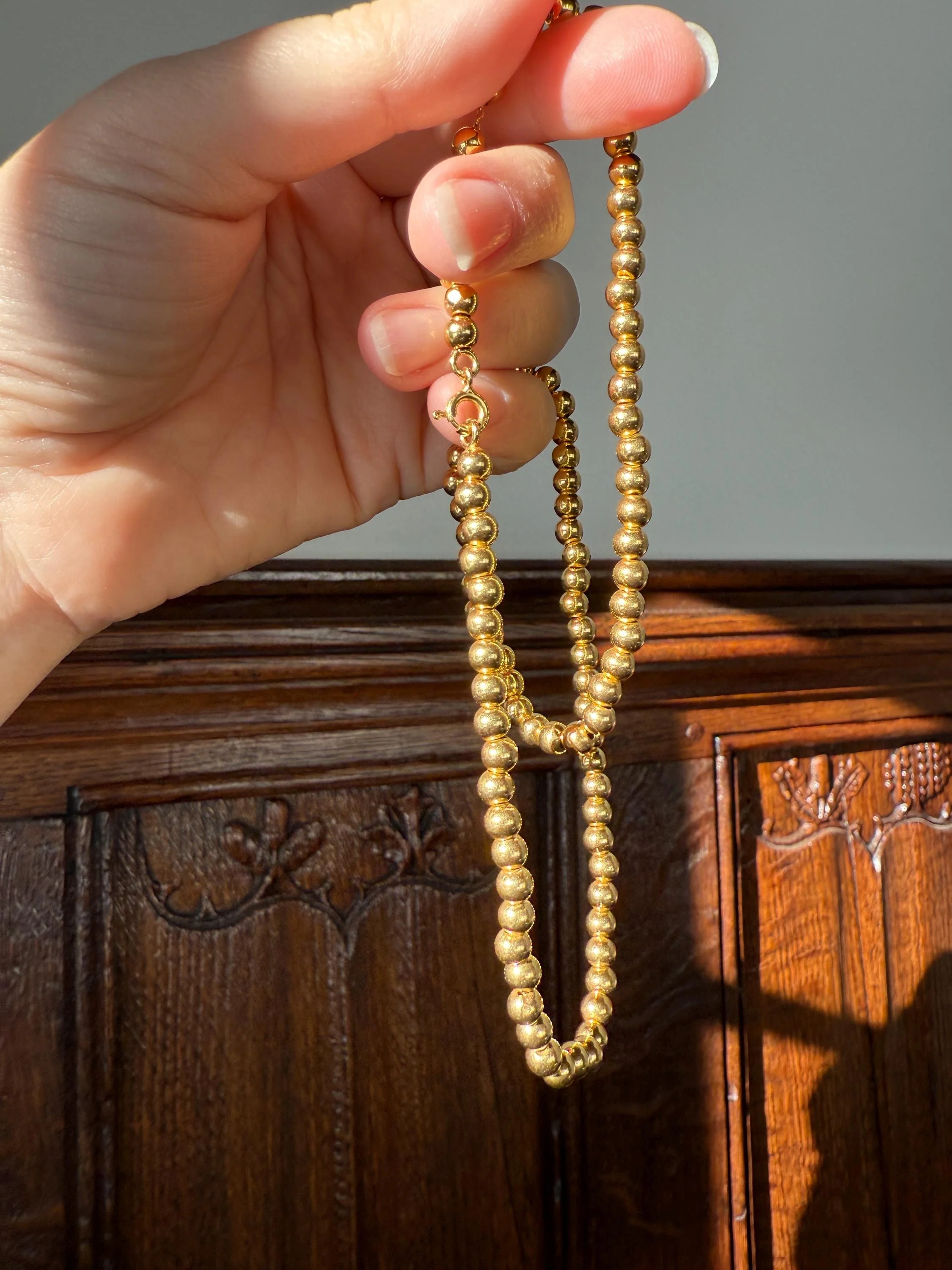 Uniform French Vintage 10.2g 18k GOLD Pearl Solid Traditional Marseille Chain Necklace Smaller Beads 18" Collar Neckmess Staple - Image 6
