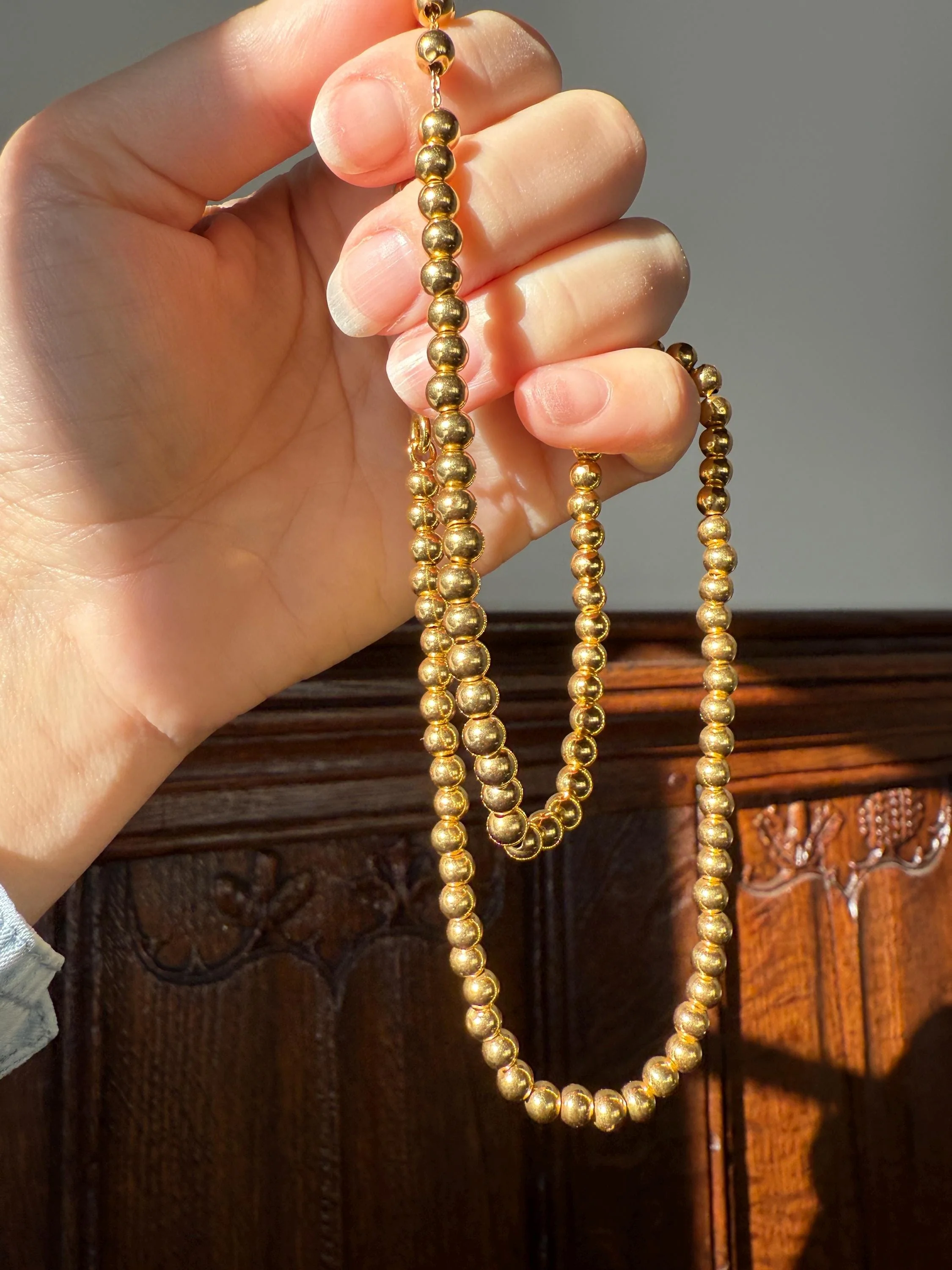 Uniform French Vintage 10.2g 18k GOLD Pearl Solid Traditional Marseille Chain Necklace Smaller Beads 18" Collar Neckmess Staple - Image 8