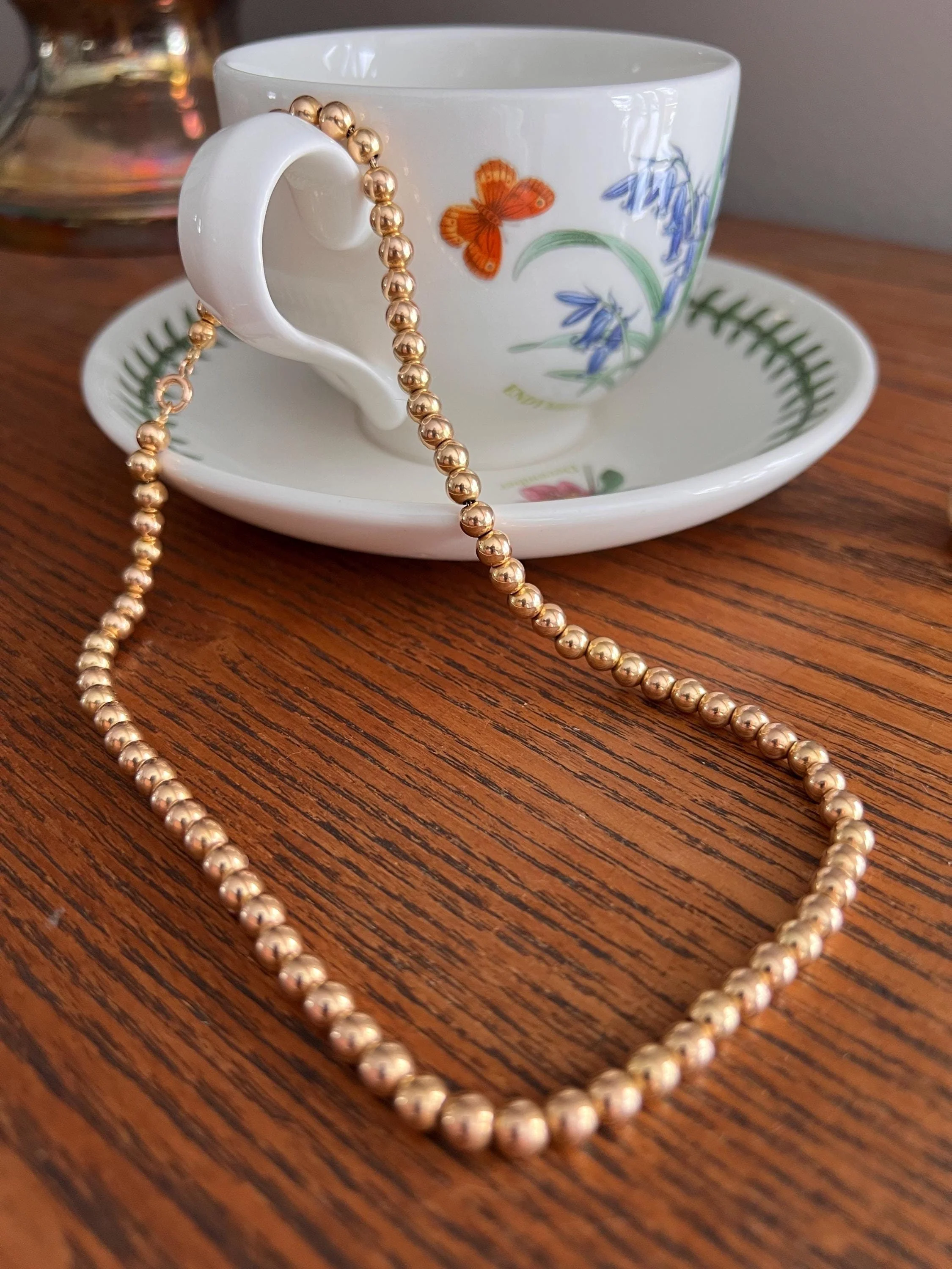 Uniform French Vintage to Antique 23.2g 18k GOLD Pearl Solid Traditional Marseille Necklace Smaller Beads Choker Collar Chain