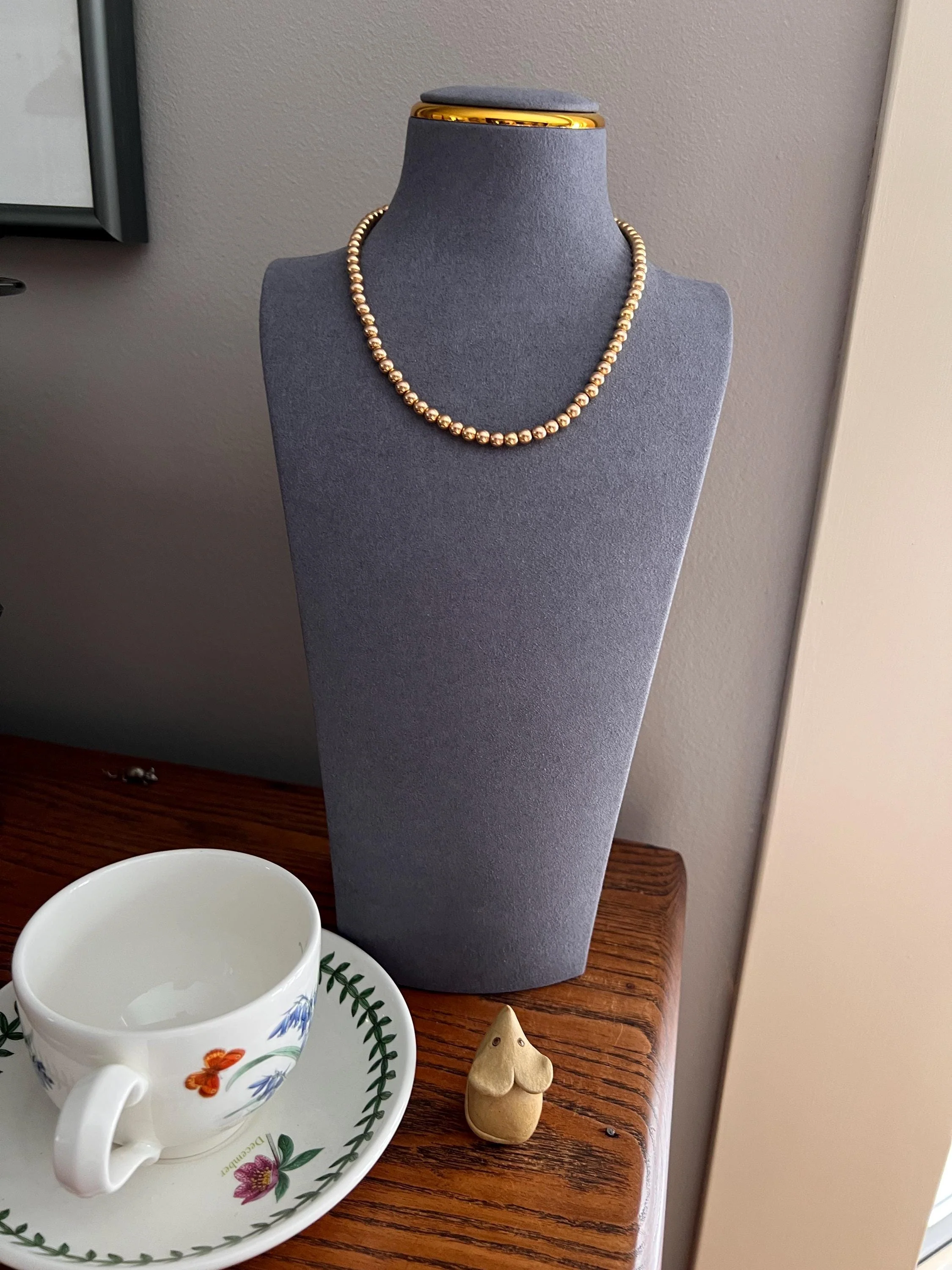 Uniform French Vintage to Antique 23.2g 18k GOLD Pearl Solid Traditional Marseille Necklace Smaller Beads Choker Collar Chain - Image 2