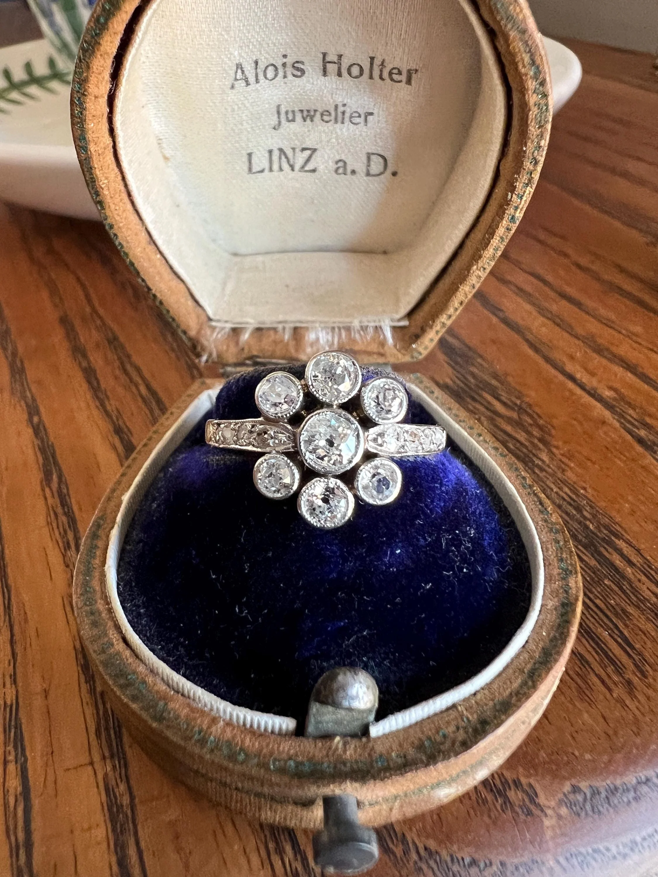 Unique 1 Carat Antique Rose & Old Mine Cut DIAMOND Seven Stone Cluster Ring 18k White Gold French Art Deco Bezel Set Halo - Image 11