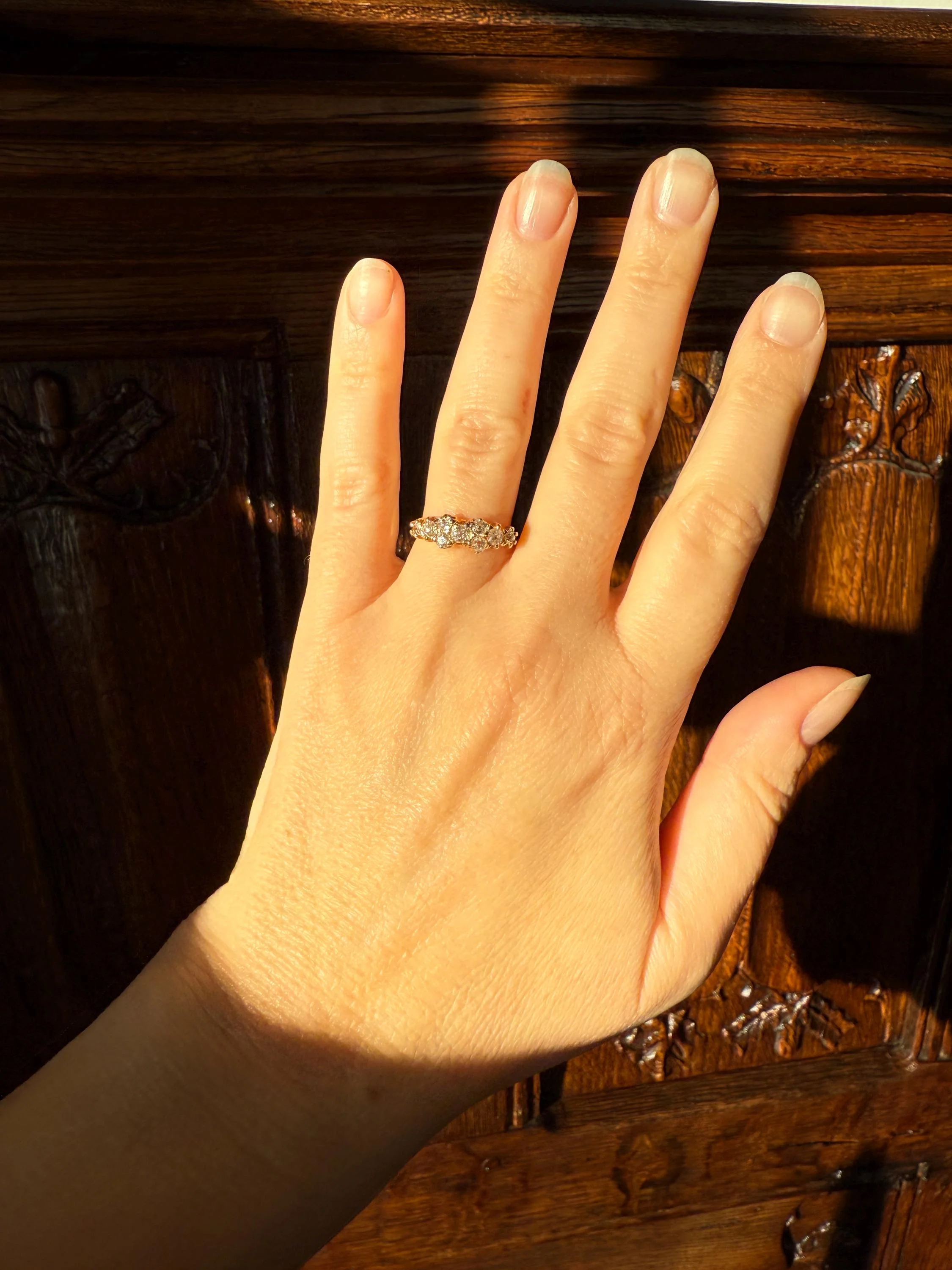 Unique Antique .9 Carat Old Mine Cut Diamond Nine Stone Band Mini Cluster Ring 18k Gold Victorian - Image 10