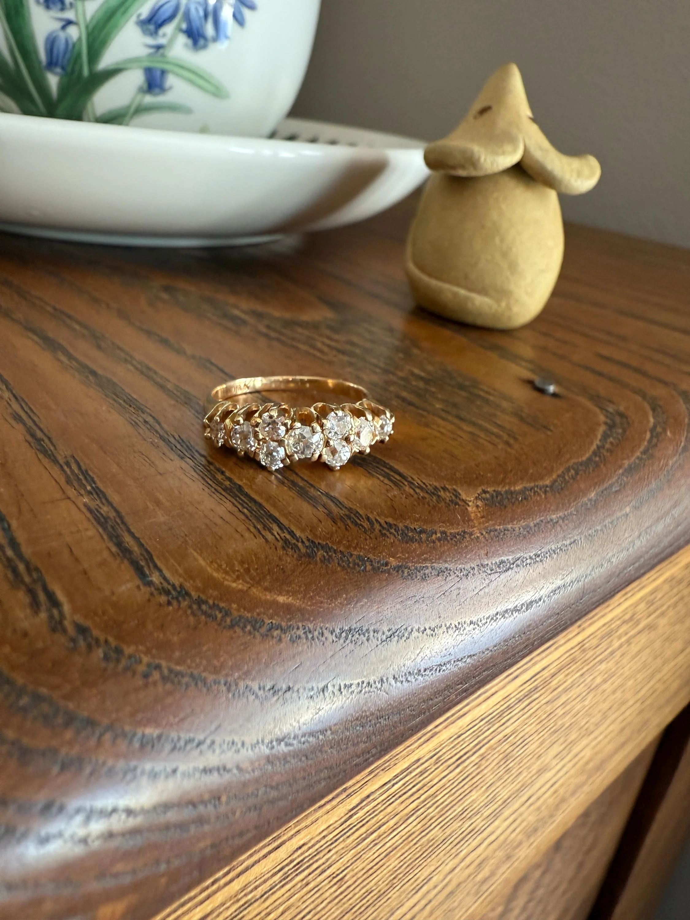Unique Antique .9 Carat Old Mine Cut Diamond Nine Stone Band Mini Cluster Ring 18k Gold Victorian - Image 12