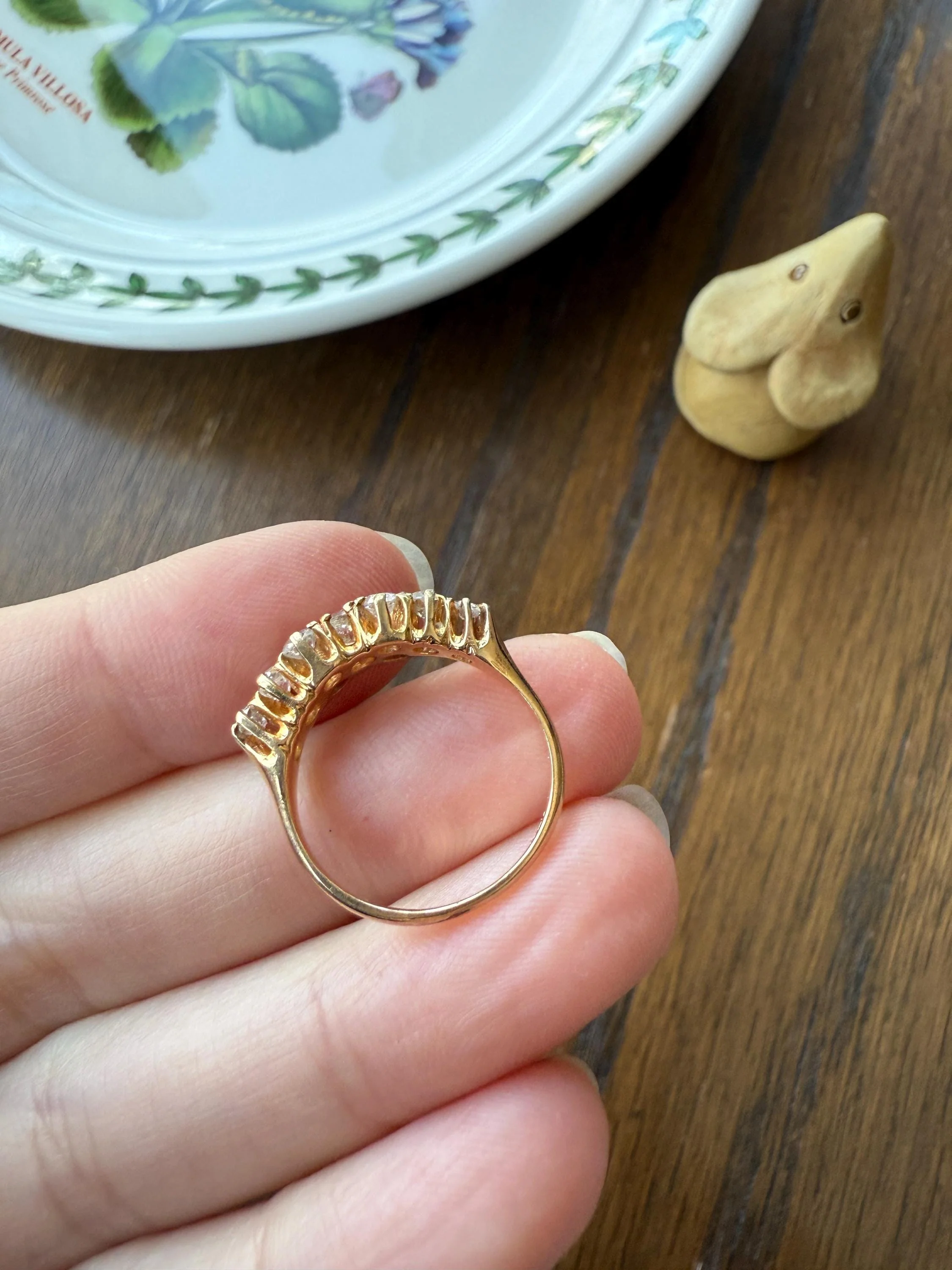 Unique Antique .9 Carat Old Mine Cut Diamond Nine Stone Band Mini Cluster Ring 18k Gold Victorian - Image 19