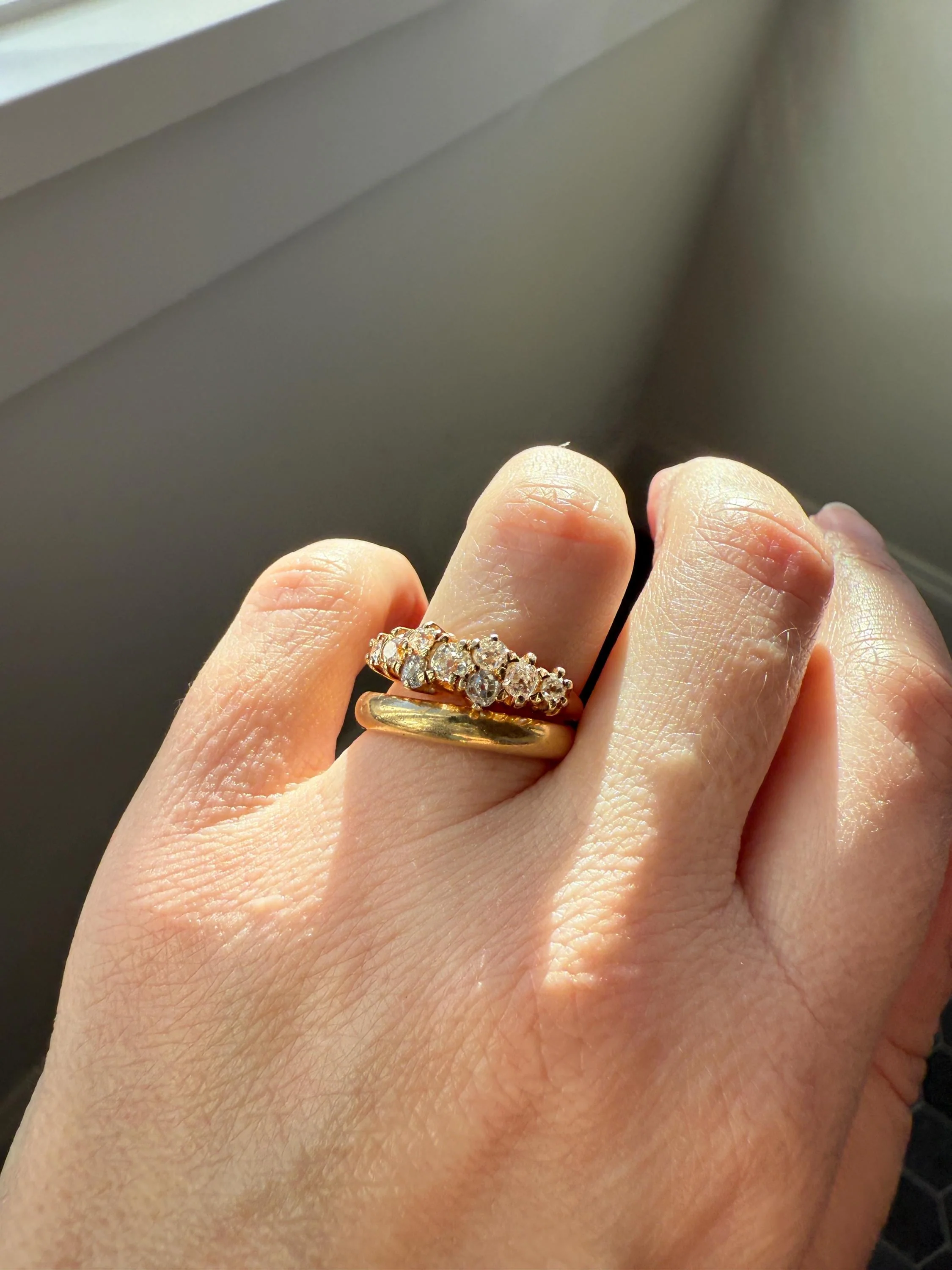 Unique Antique .9 Carat Old Mine Cut Diamond Nine Stone Band Mini Cluster Ring 18k Gold Victorian - Image 2