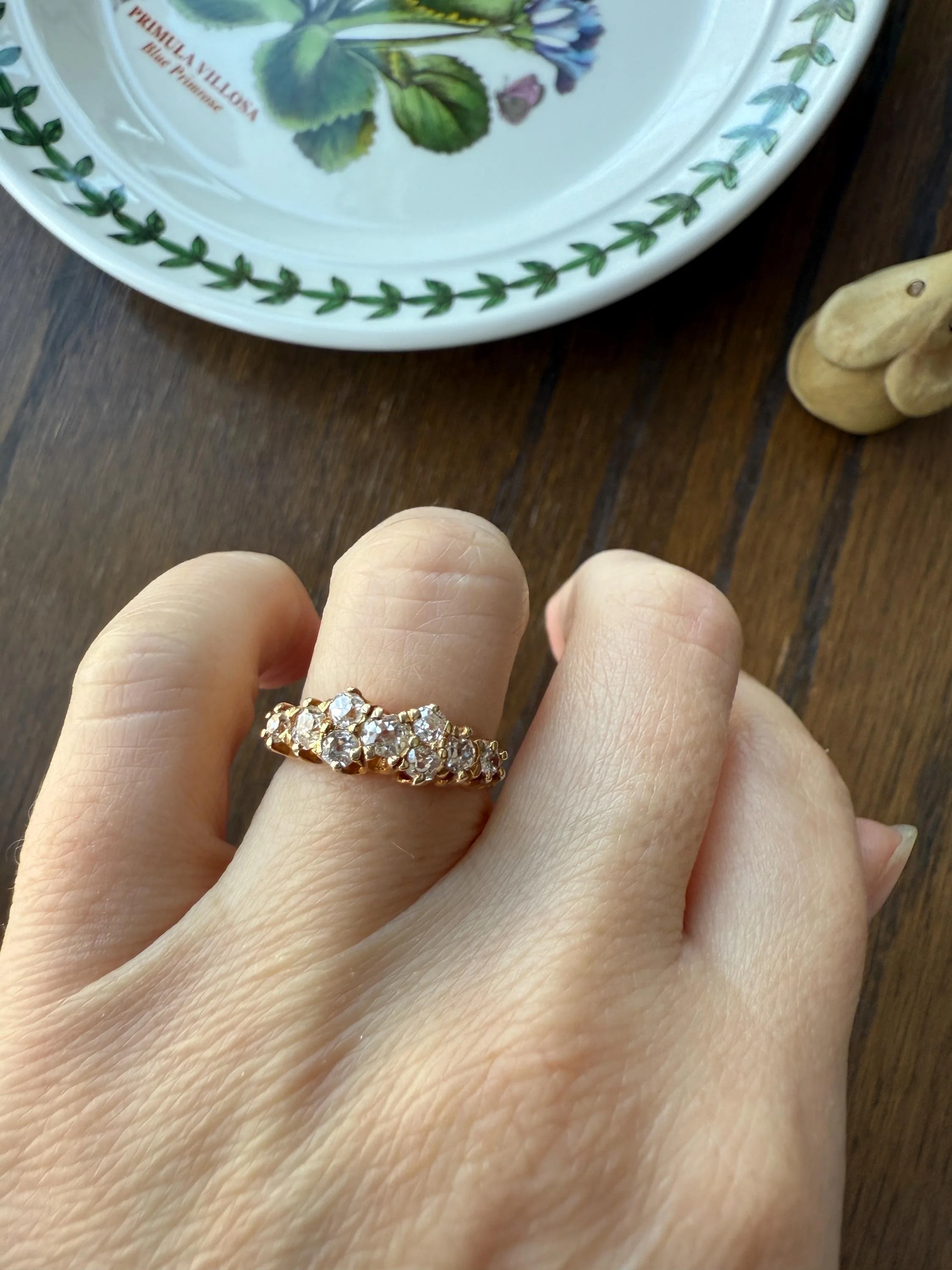 Unique Antique .9 Carat Old Mine Cut Diamond Nine Stone Band Mini Cluster Ring 18k Gold Victorian - Image 5