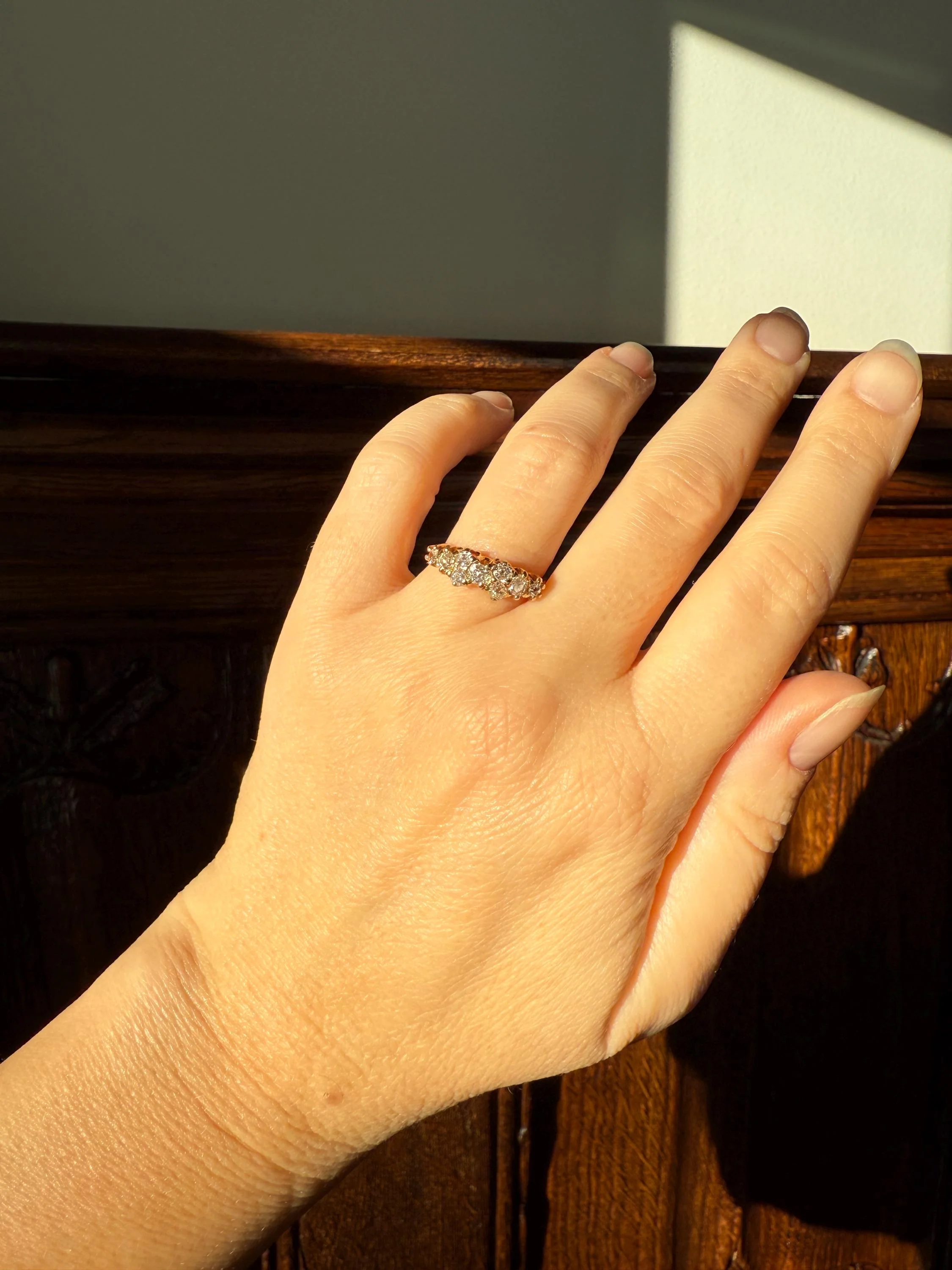 Unique Antique .9 Carat Old Mine Cut Diamond Nine Stone Band Mini Cluster Ring 18k Gold Victorian - Image 6