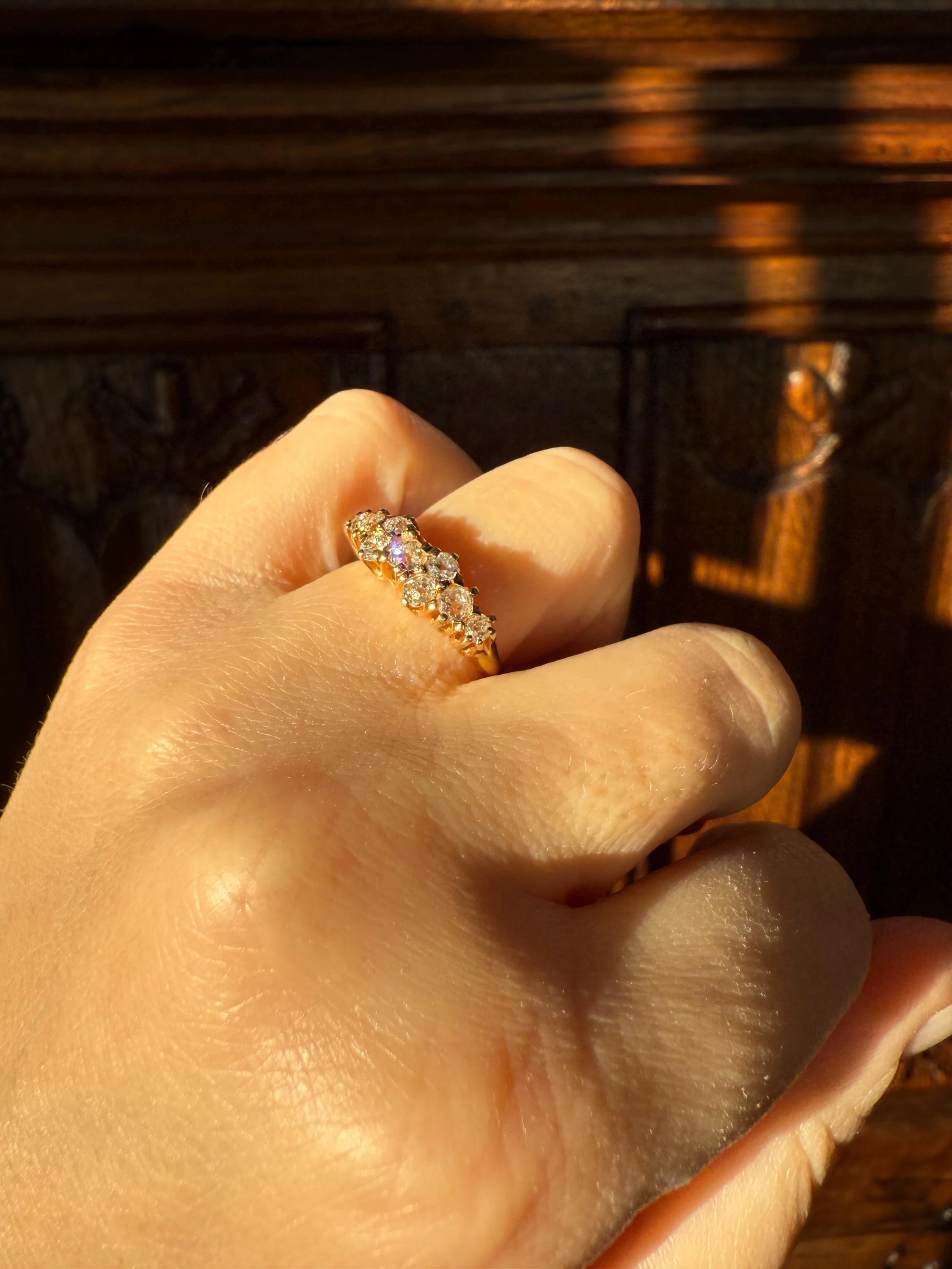 Unique Antique .9 Carat Old Mine Cut Diamond Nine Stone Band Mini Cluster Ring 18k Gold Victorian - Image 8