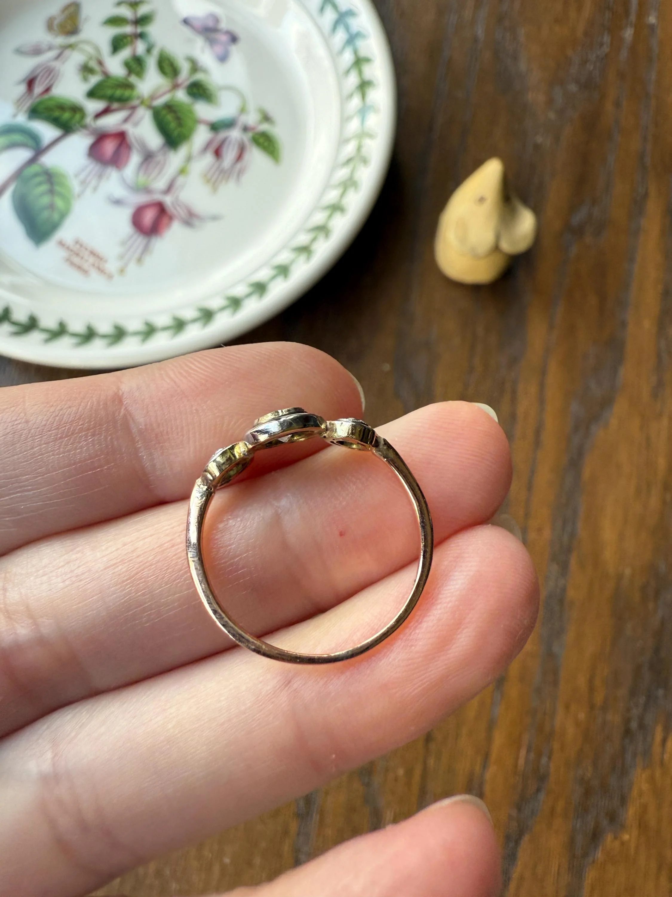 Unique Antique Crown Tiara Ring Bezel Set Three Stone Old Mine & European Cut Diamond Band with Halos 18k Gold Stacker Bullseye Target - Image 20