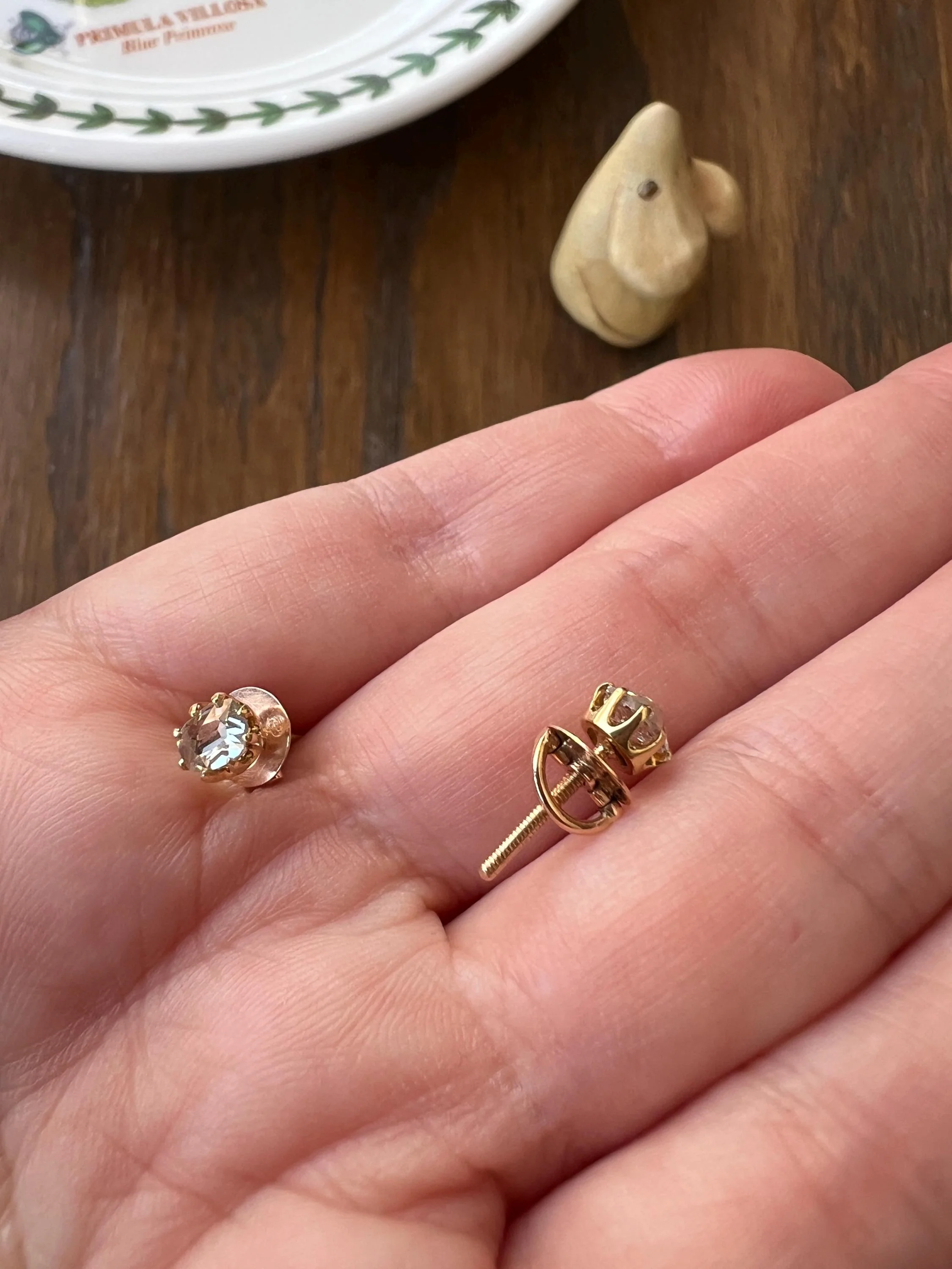 UNIQUE Custom Antique Elongated Old Mine Rose Cut DIAMONDS 18k Gold Screw Back Stud EARRINGS - Image 8