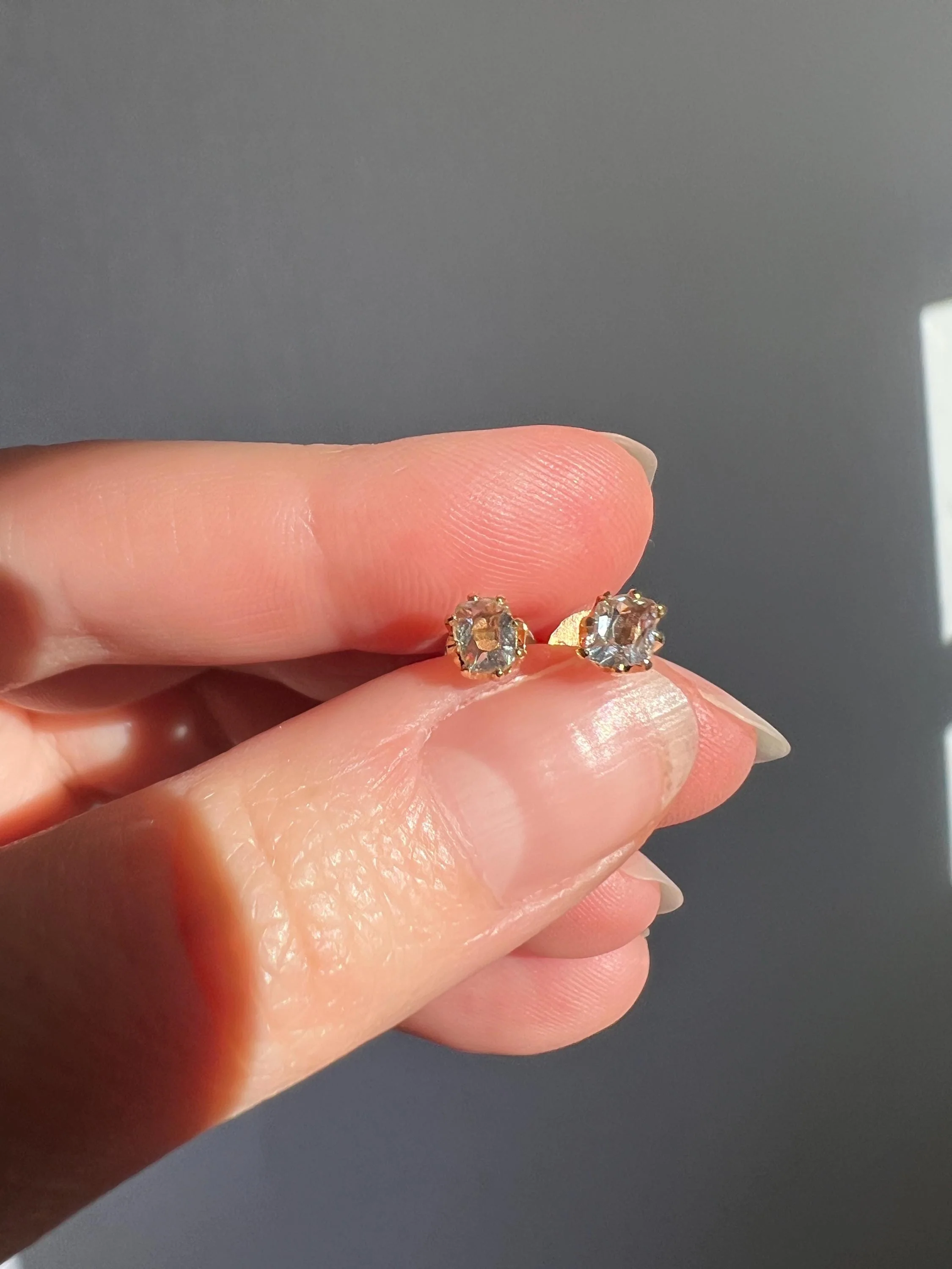UNIQUE Custom Antique Elongated Old Mine Rose Cut DIAMONDS 18k Gold Screw Back Stud EARRINGS - Image 9