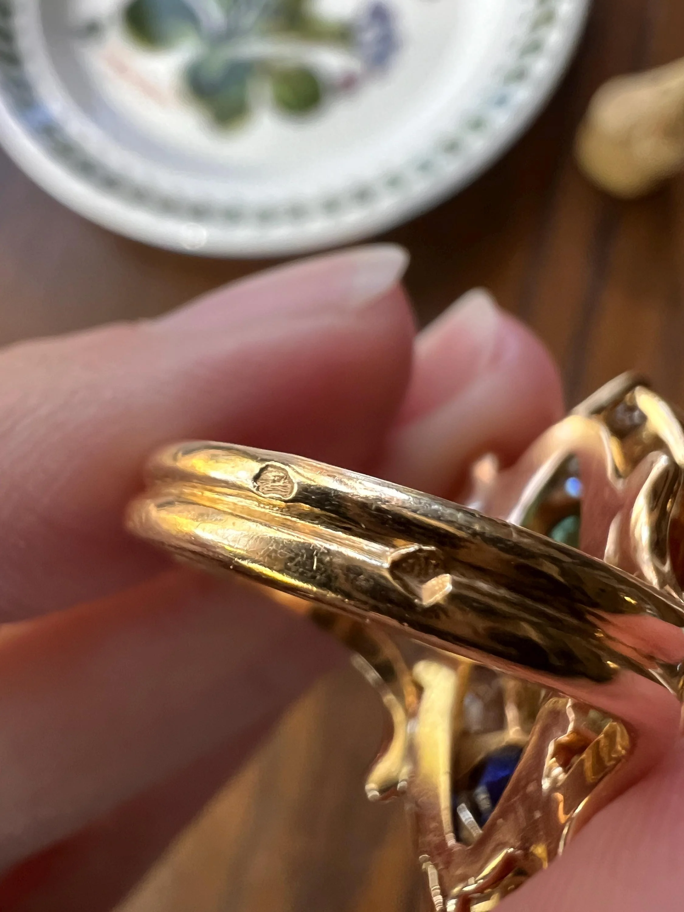Unique French Vintage Navette Ring 1.25 Carat Antique Eye Clean Fancy Intense Greenish YELLOW Old Mine Cut DIAMOND 2.35 Tdw Emerald Sapphire - Image 10