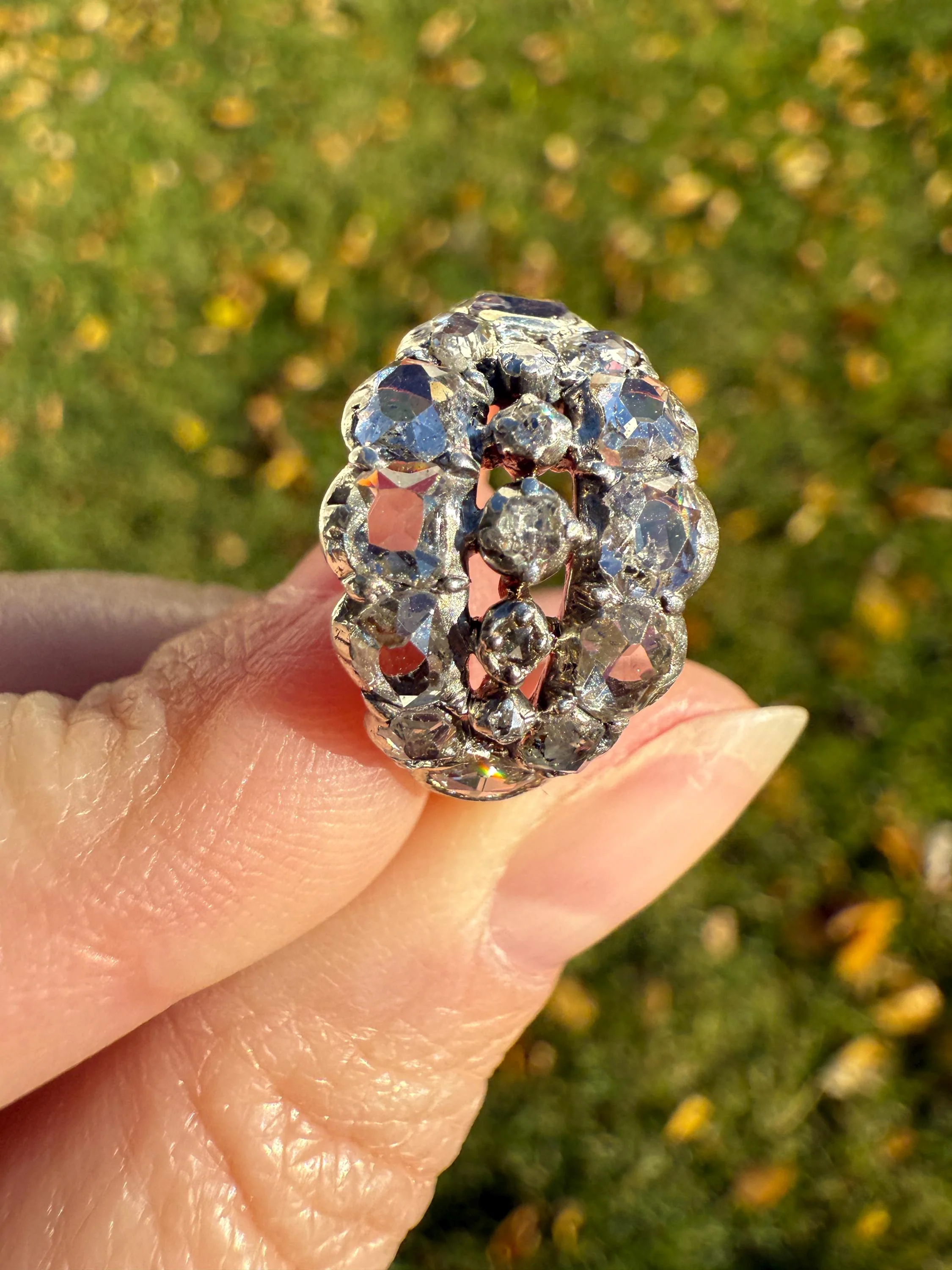 UNIQUE Mixed Old Cut DIAMOND Georgian Era Triple Row Ring Rose Table Old Mine Cut Combo 14k Gold Silver Open Back Stacker Ooak Gift - Image 15