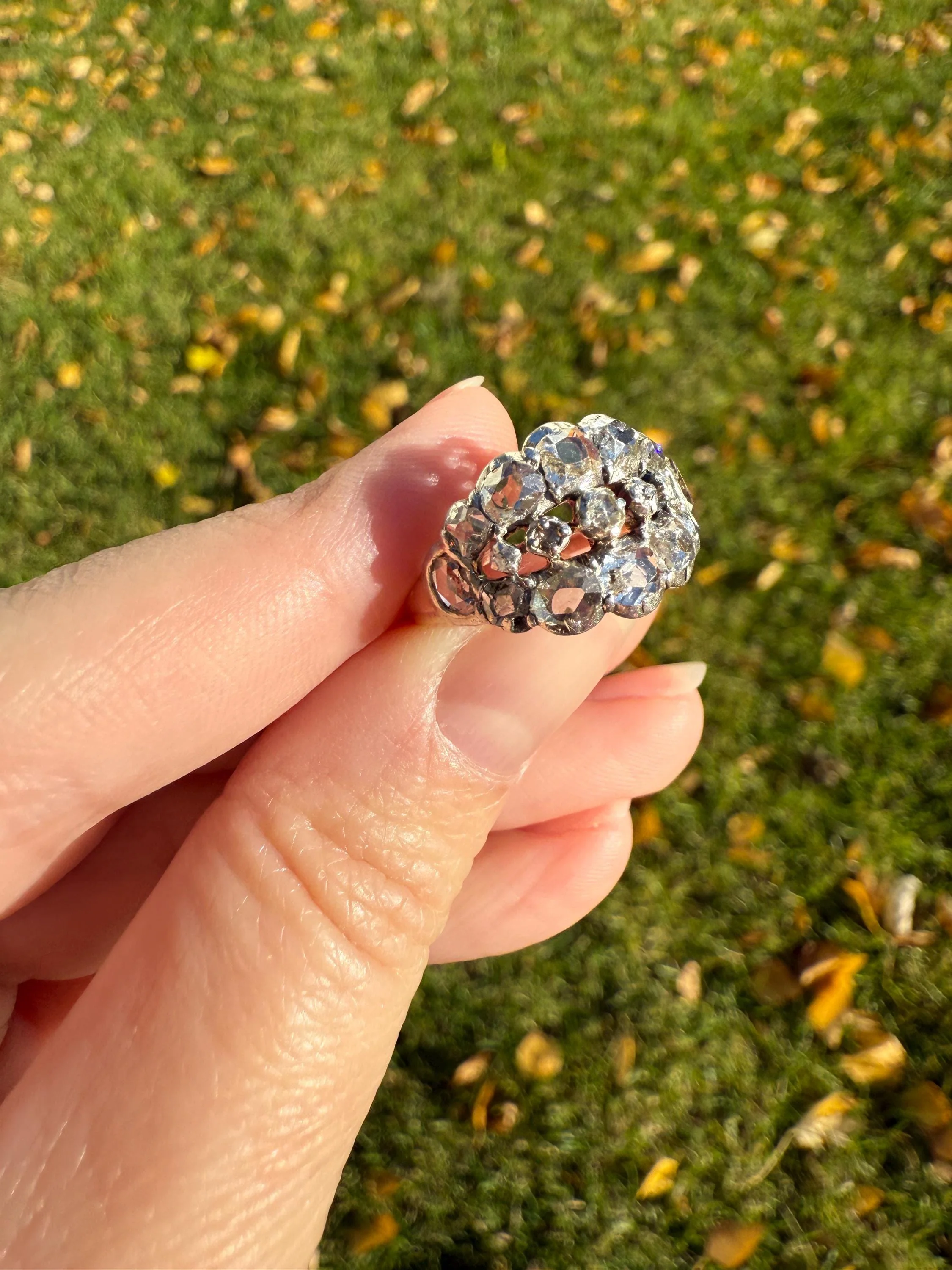 UNIQUE Mixed Old Cut DIAMOND Georgian Era Triple Row Ring Rose Table Old Mine Cut Combo 14k Gold Silver Open Back Stacker Ooak Gift - Image 16