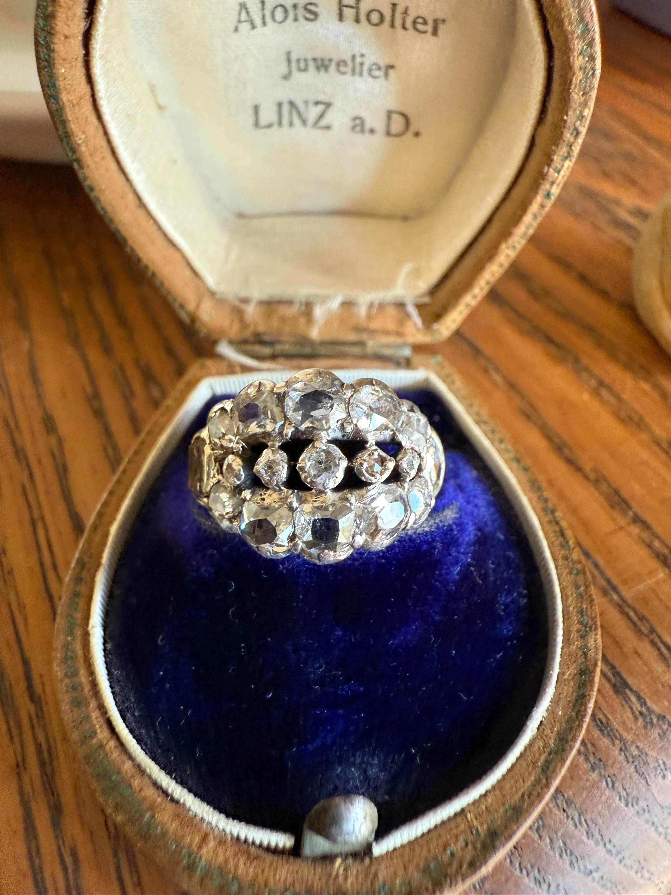 UNIQUE Mixed Old Cut DIAMOND Georgian Era Triple Row Ring Rose Table Old Mine Cut Combo 14k Gold Silver Open Back Stacker Ooak Gift - Image 17