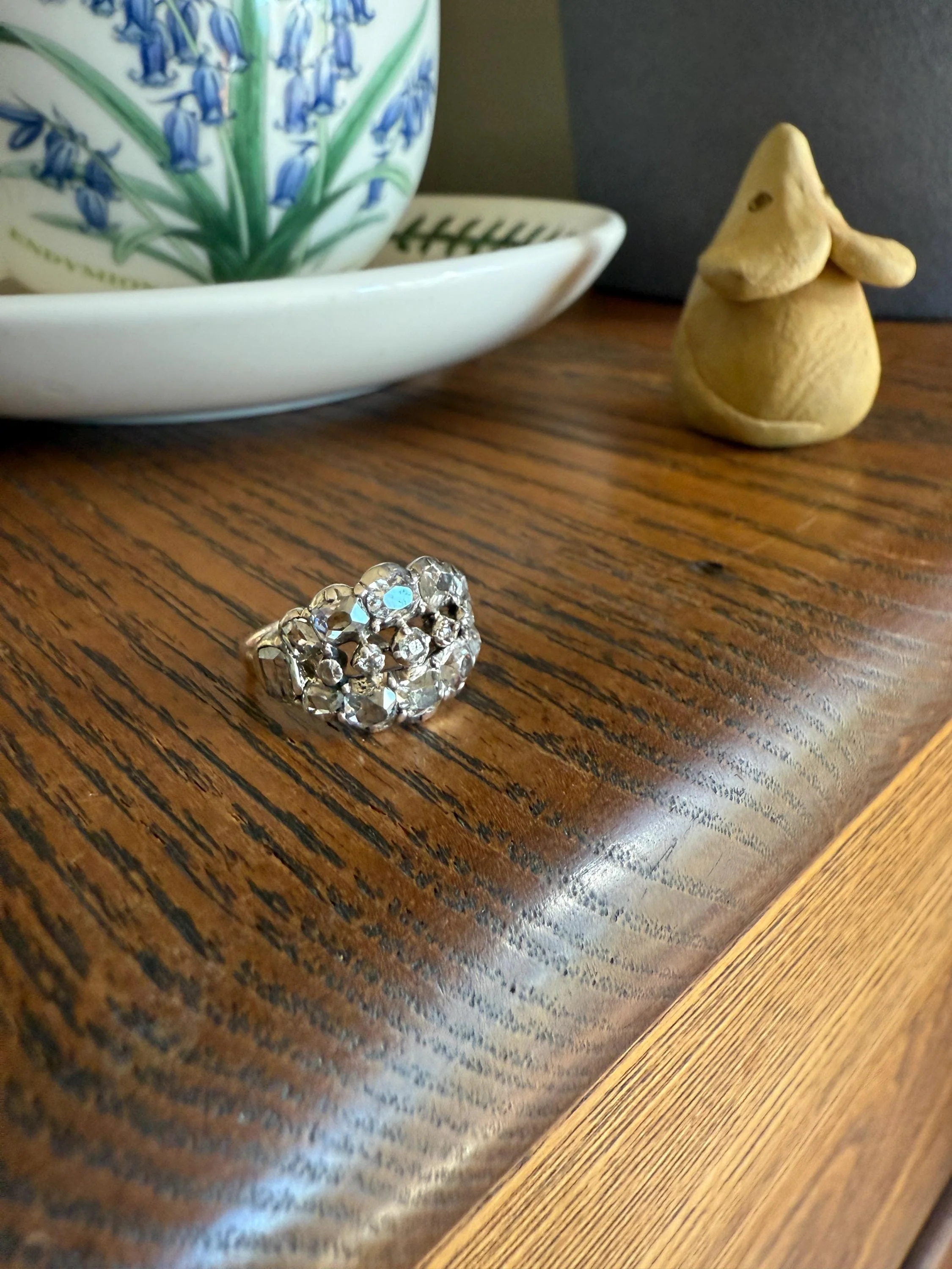 UNIQUE Mixed Old Cut DIAMOND Georgian Era Triple Row Ring Rose Table Old Mine Cut Combo 14k Gold Silver Open Back Stacker Ooak Gift - Image 18