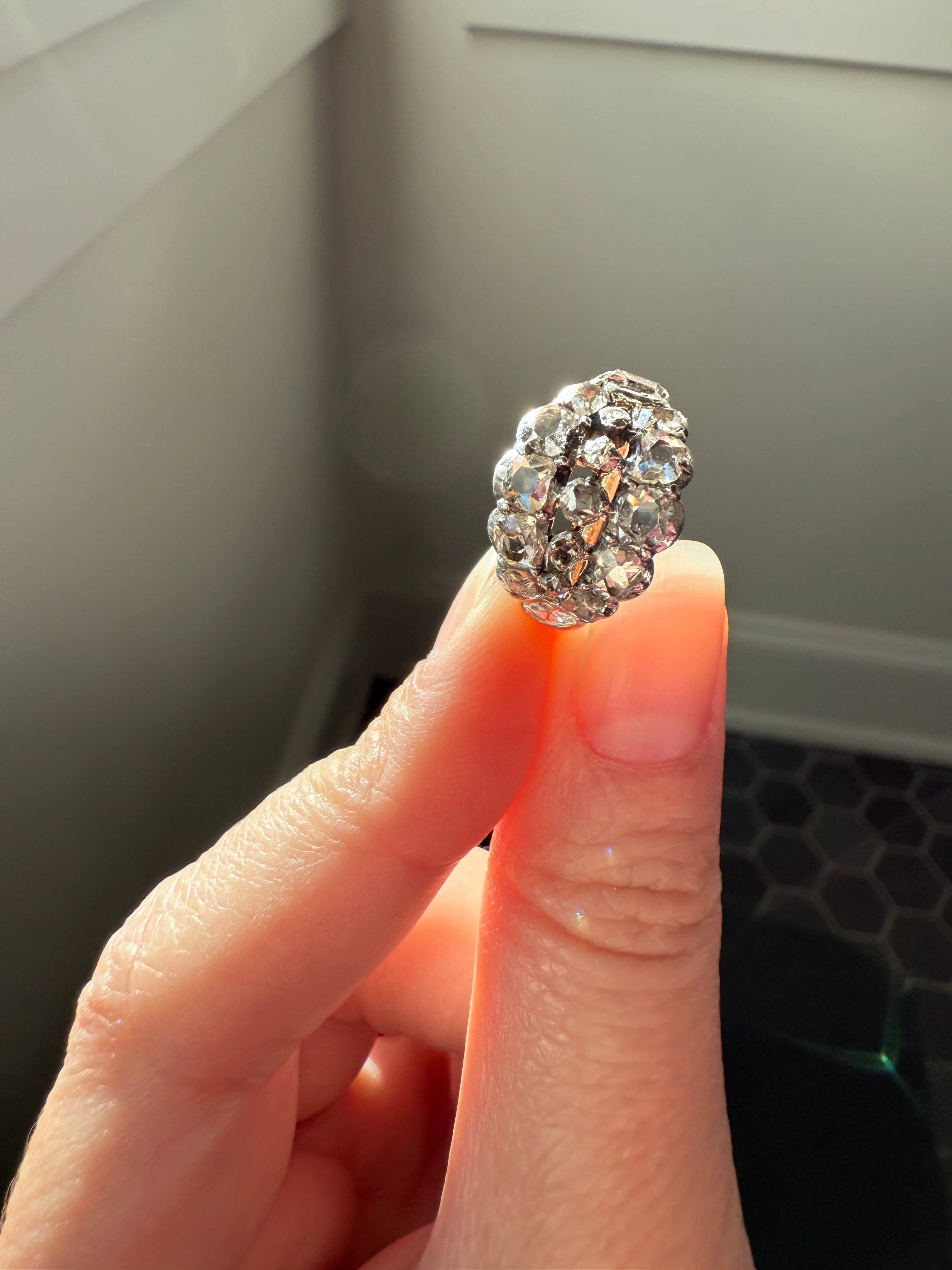 UNIQUE Mixed Old Cut DIAMOND Georgian Era Triple Row Ring Rose Table Old Mine Cut Combo 14k Gold Silver Open Back Stacker Ooak Gift - Image 21