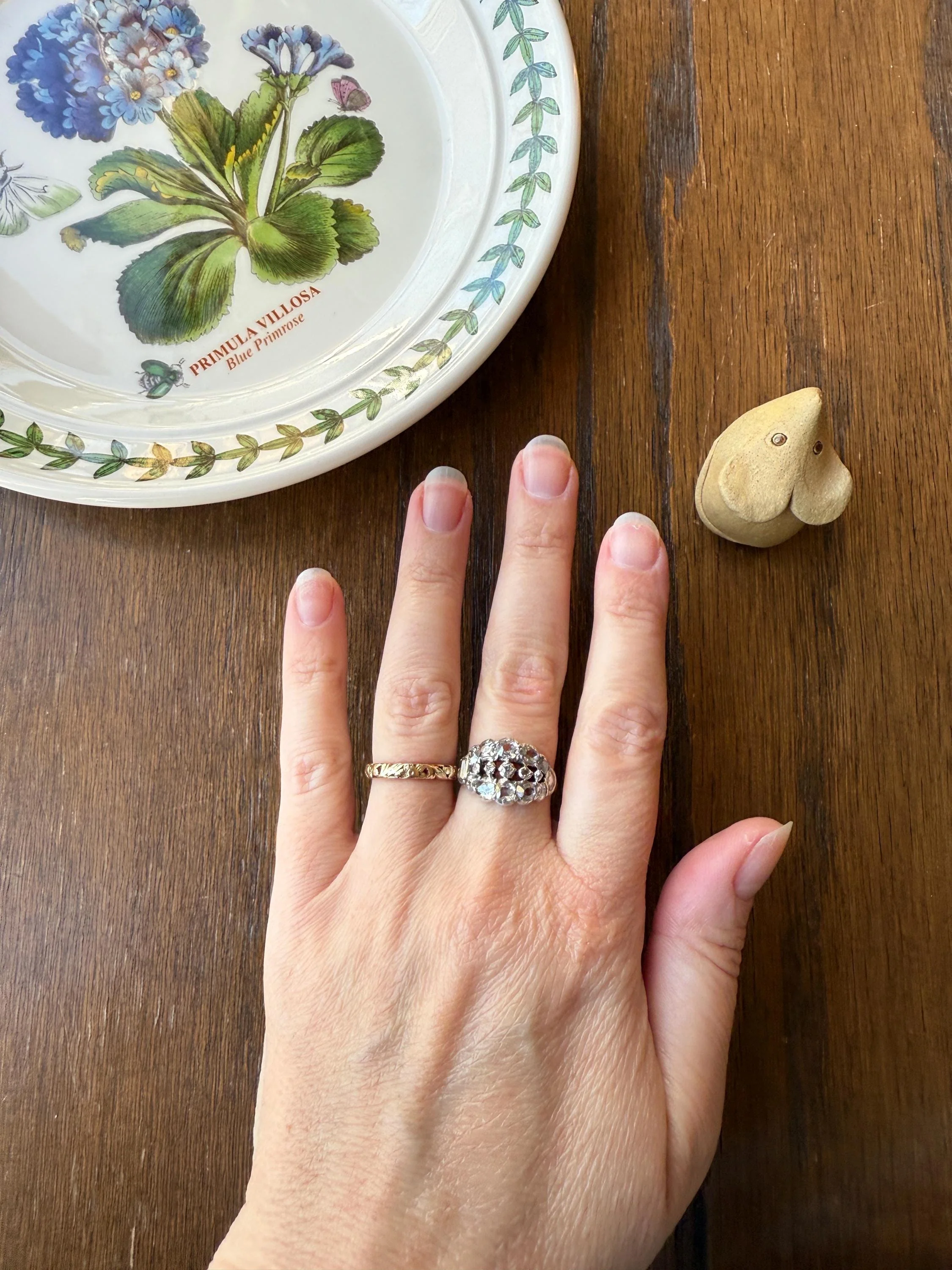 UNIQUE Mixed Old Cut DIAMOND Georgian Era Triple Row Ring Rose Table Old Mine Cut Combo 14k Gold Silver Open Back Stacker Ooak Gift - Image 7