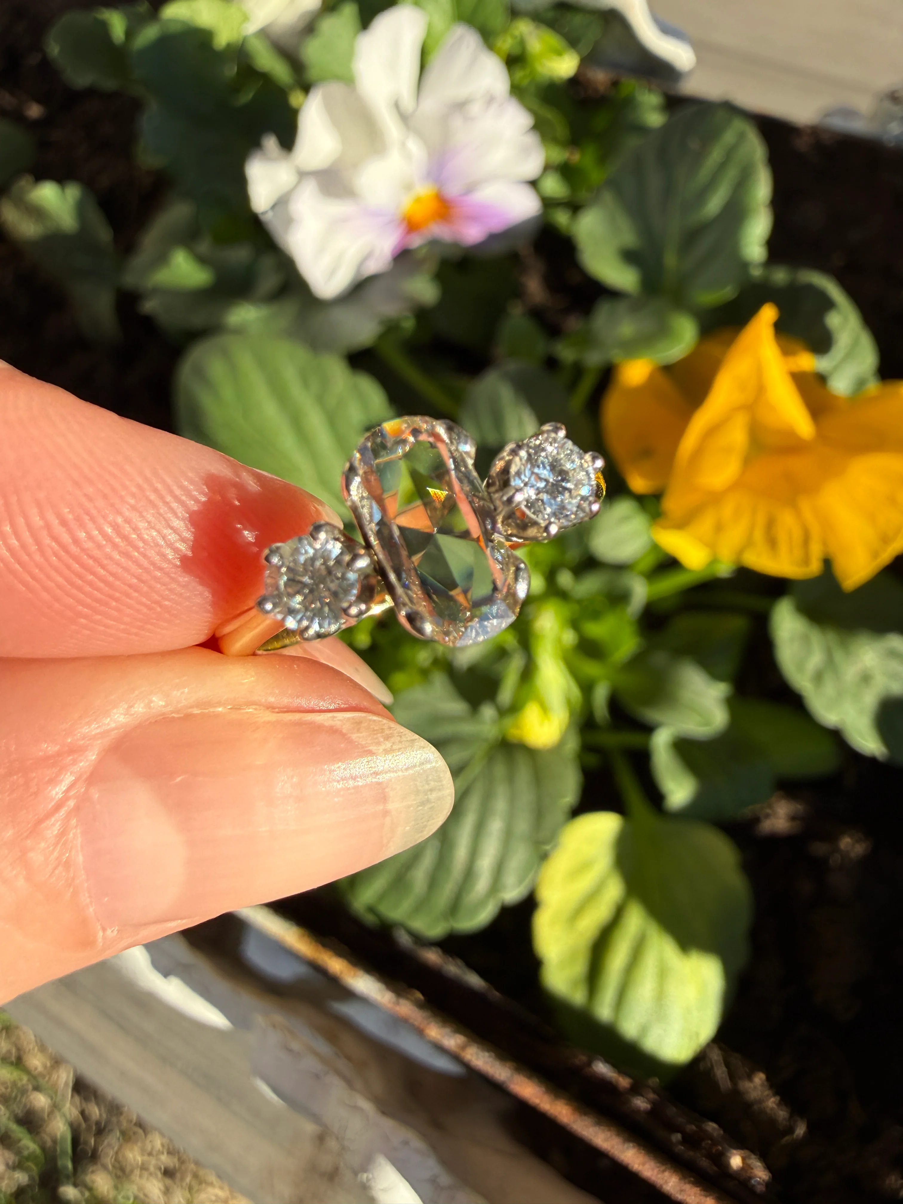 Unique Vintage Elongated Natural VS1 Portrait Rose Cut Three Stone DIAMOND Ring 18k Gold Solid Cushion Oval Stacker Band - Image 34