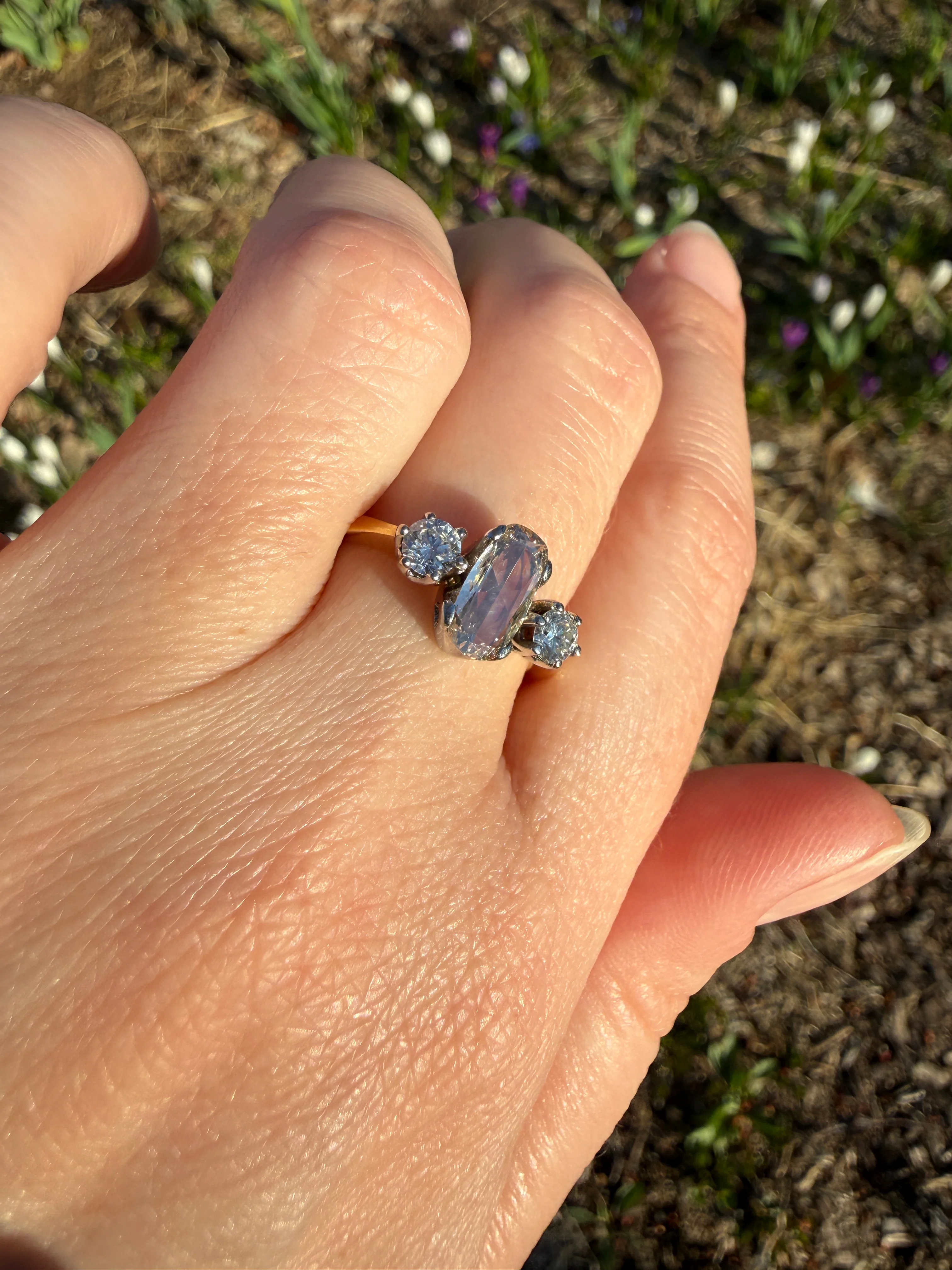 Unique Vintage Elongated Natural VS1 Portrait Rose Cut Three Stone DIAMOND Ring 18k Gold Solid Cushion Oval Stacker Band - Image 35