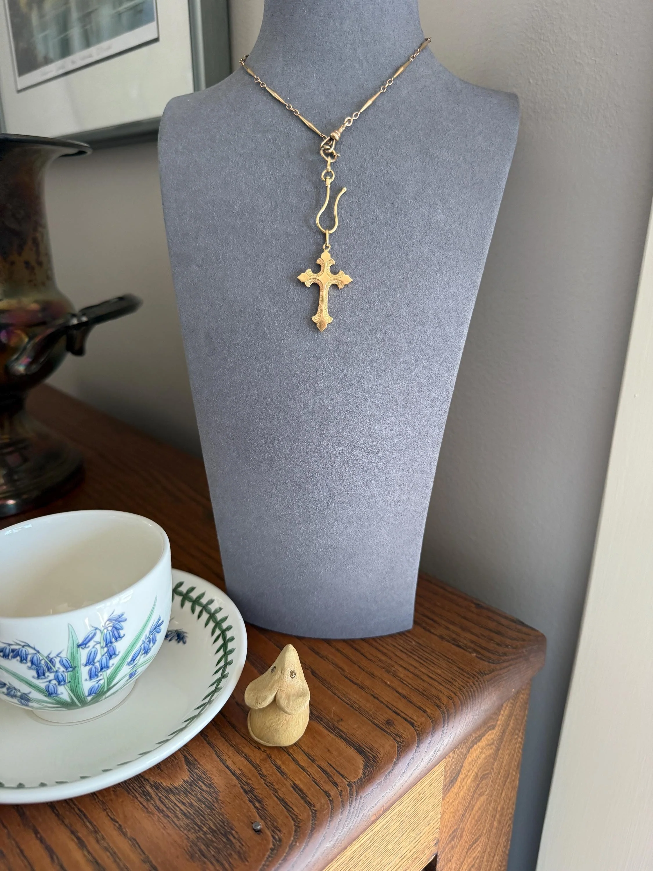 VICTORIAN 18k Gold French Antique Cross PENDANT Matte and Shine Texture Reversible Ornate Religious Faith Gift Belle Epoque - Image 2