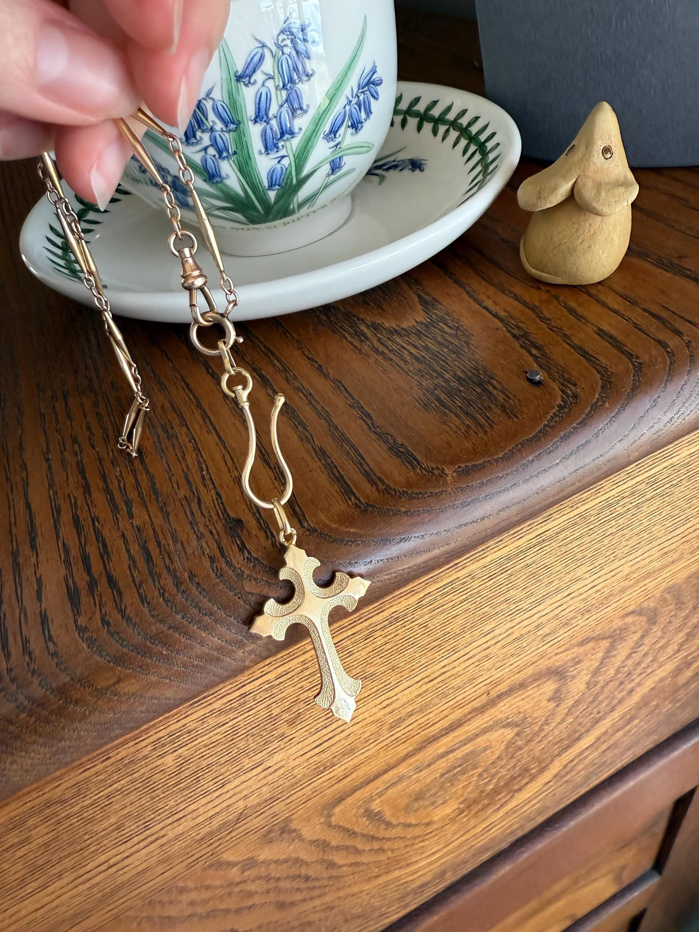 VICTORIAN 18k Gold French Antique Cross PENDANT Matte and Shine Texture Reversible Ornate Religious Faith Gift Belle Epoque - Image 5
