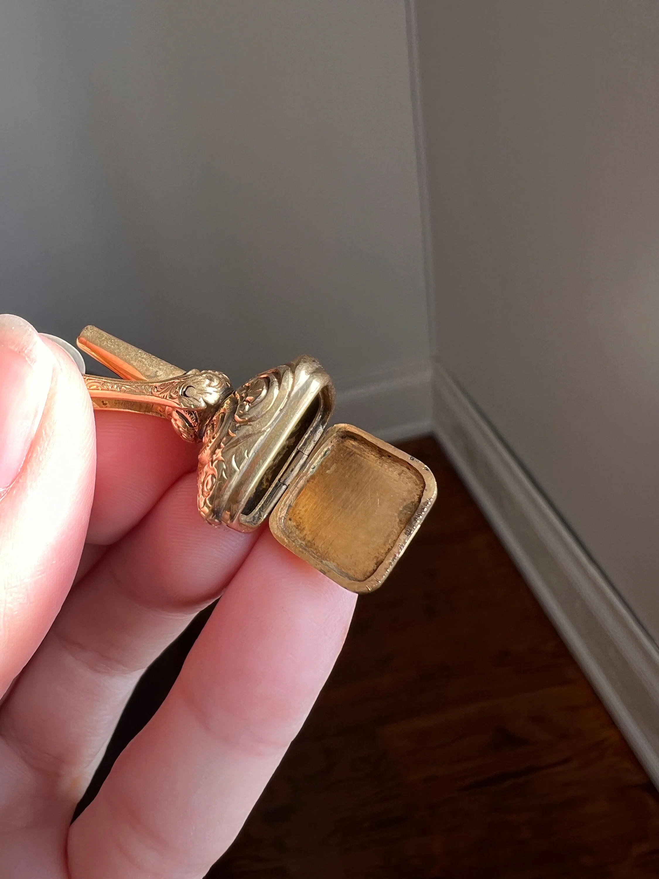 Victorian ANTIQUE 14k Gold LOCKET Fob Seal Opening Pendant Swivel Watch Key Engraved 4 in 1 - Image 8