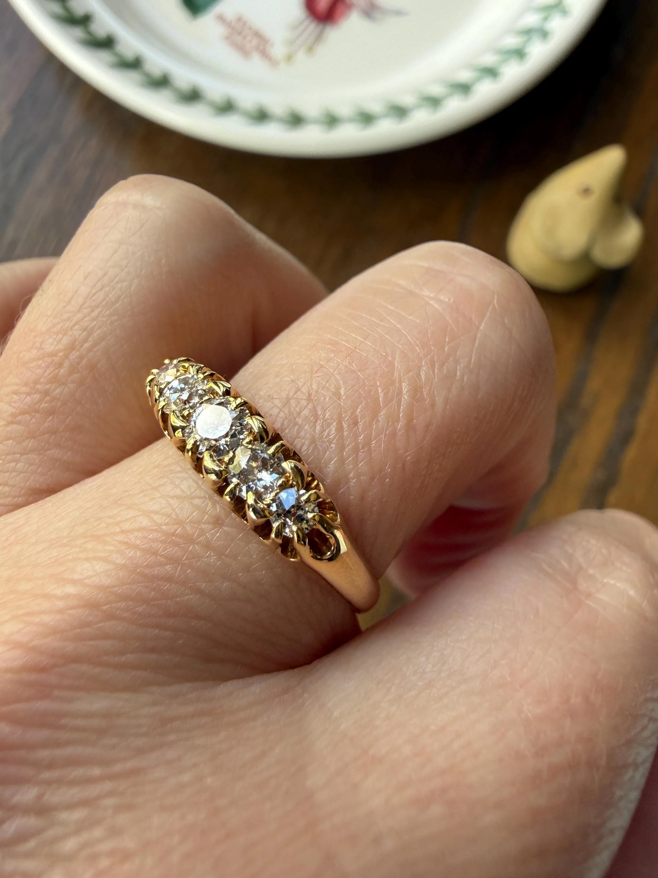 Victorian Antique .7 Carat Old Mine Cut Diamond Five Stone Ring Sturdy 18k GOLD Stacker Band OMC Daily Wearer - Image 10