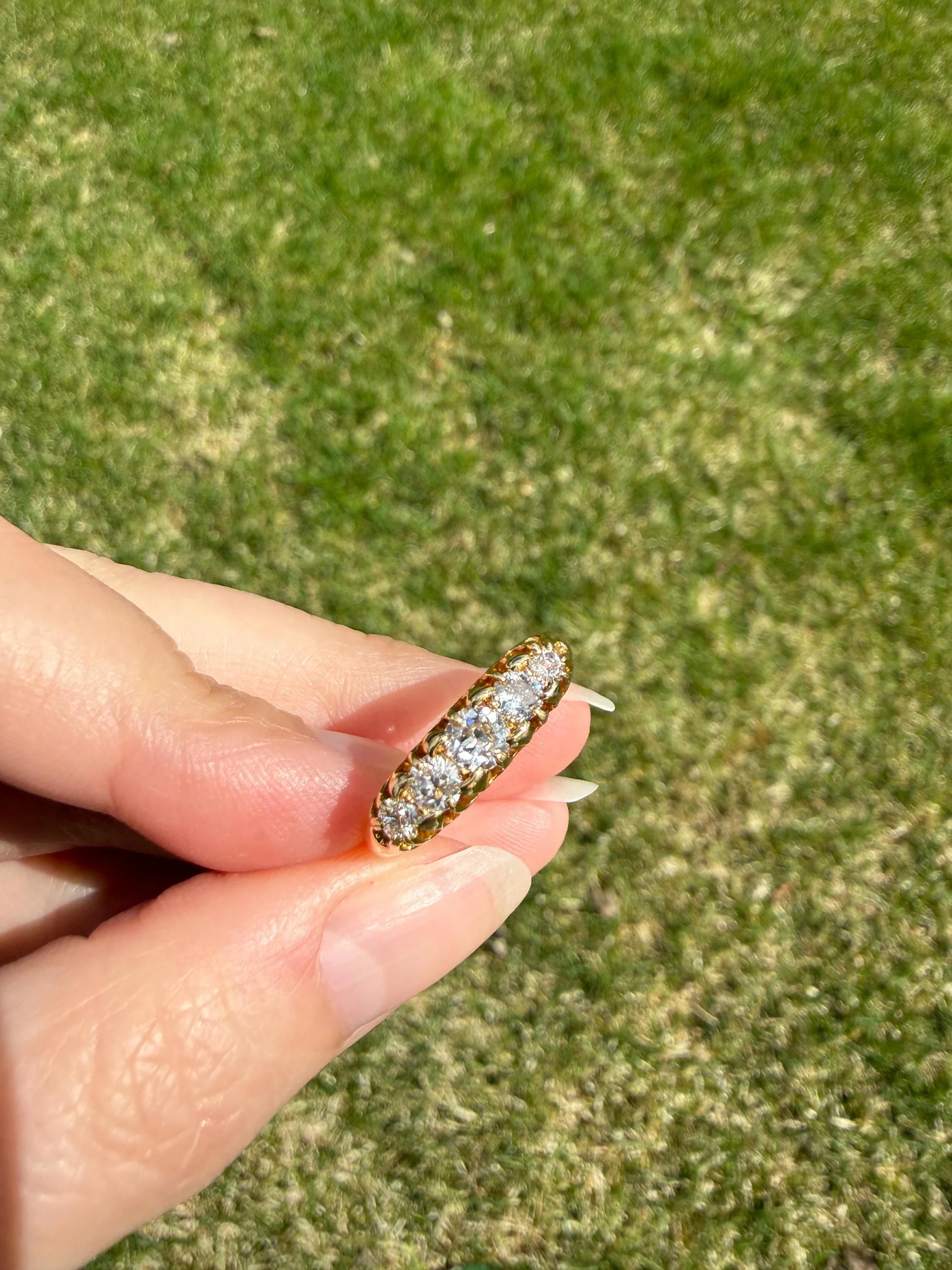 Victorian Antique .7 Carat Old Mine Cut Diamond Five Stone Ring Sturdy 18k GOLD Stacker Band OMC Daily Wearer - Image 12