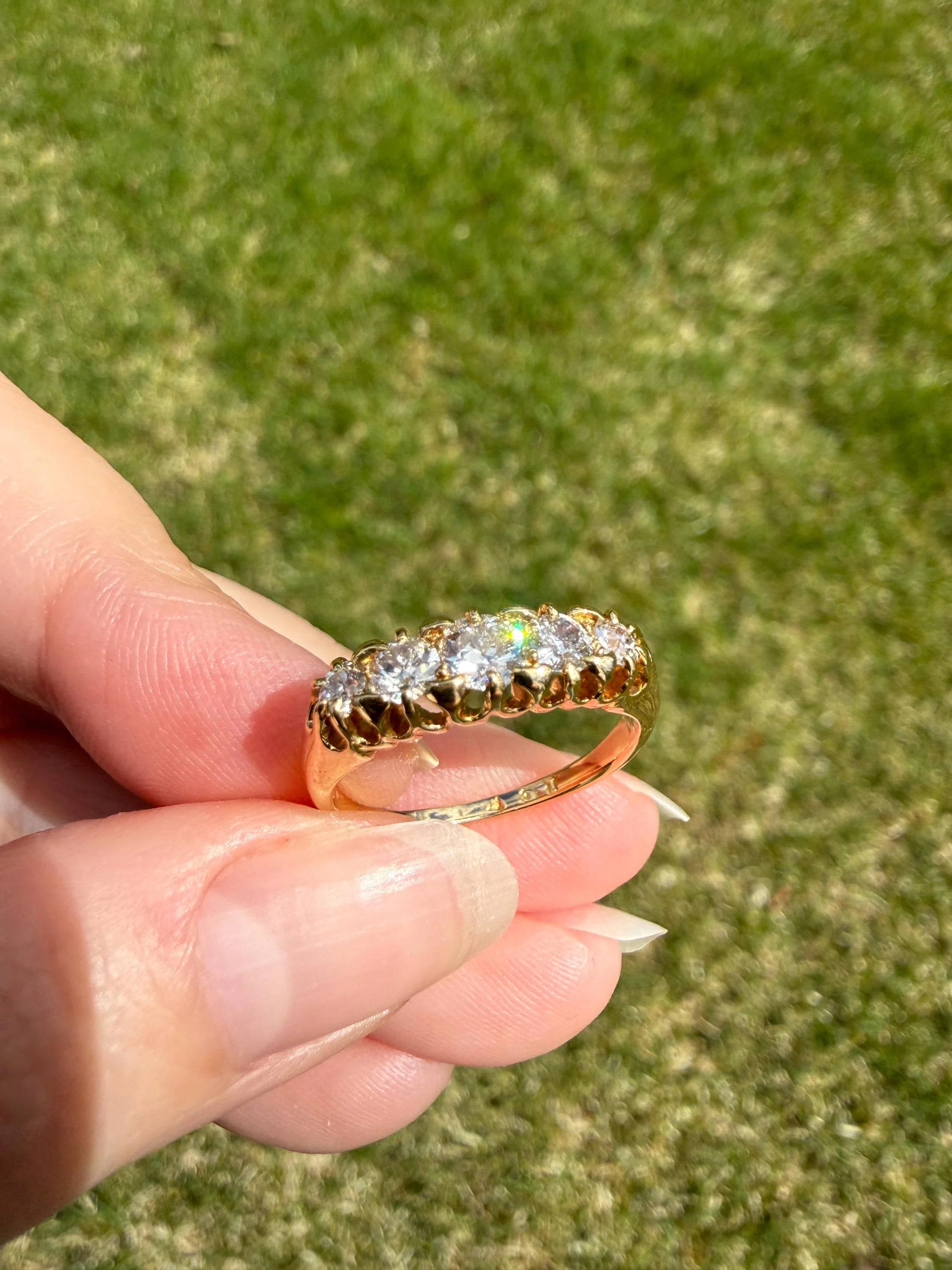 Victorian Antique .7 Carat Old Mine Cut Diamond Five Stone Ring Sturdy 18k GOLD Stacker Band OMC Daily Wearer - Image 13
