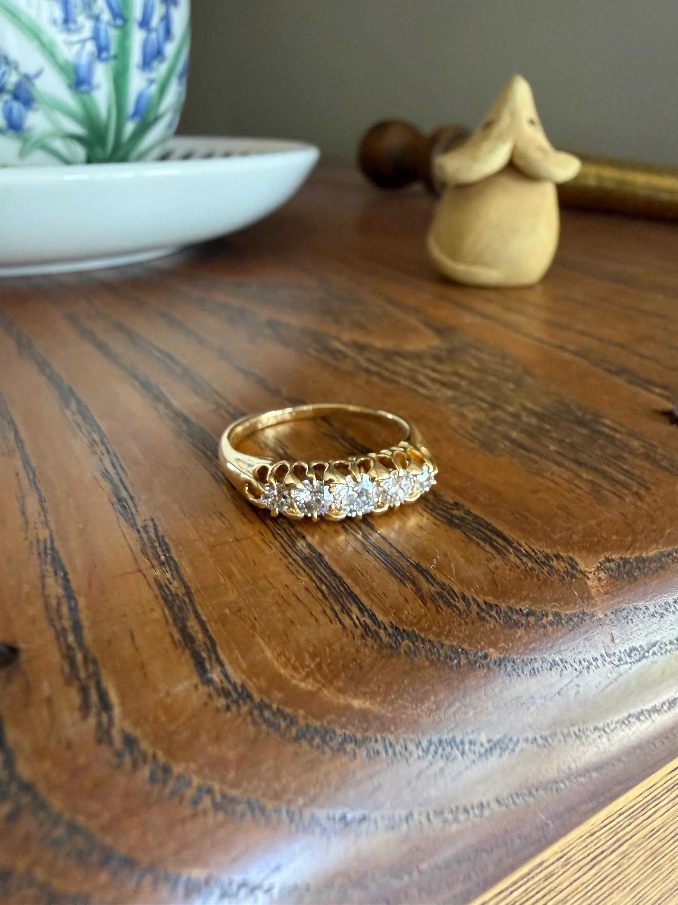 Victorian Antique .7 Carat Old Mine Cut Diamond Five Stone Ring Sturdy 18k GOLD Stacker Band OMC Daily Wearer - Image 15