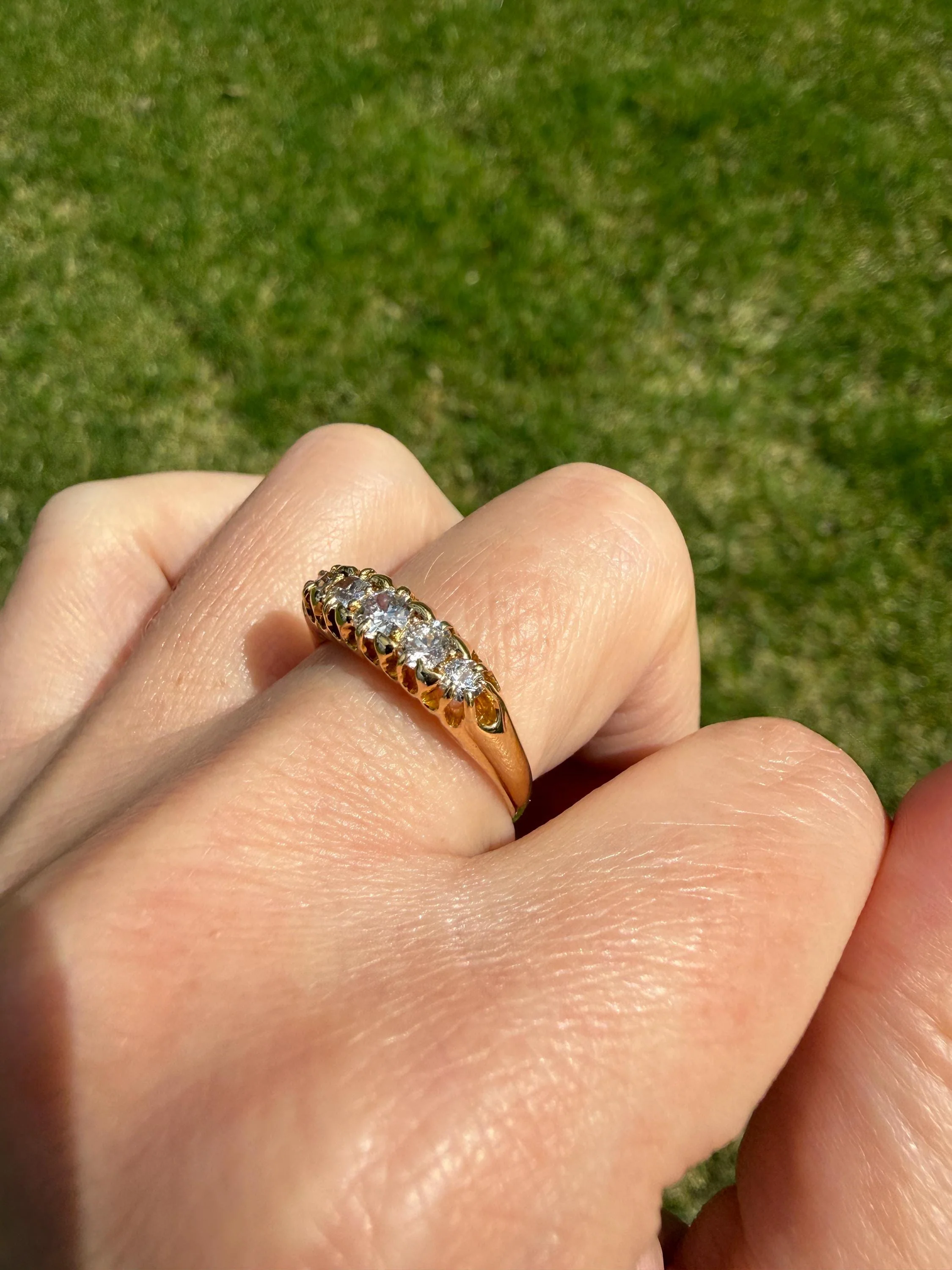 Victorian Antique .7 Carat Old Mine Cut Diamond Five Stone Ring Sturdy 18k GOLD Stacker Band OMC Daily Wearer - Image 17