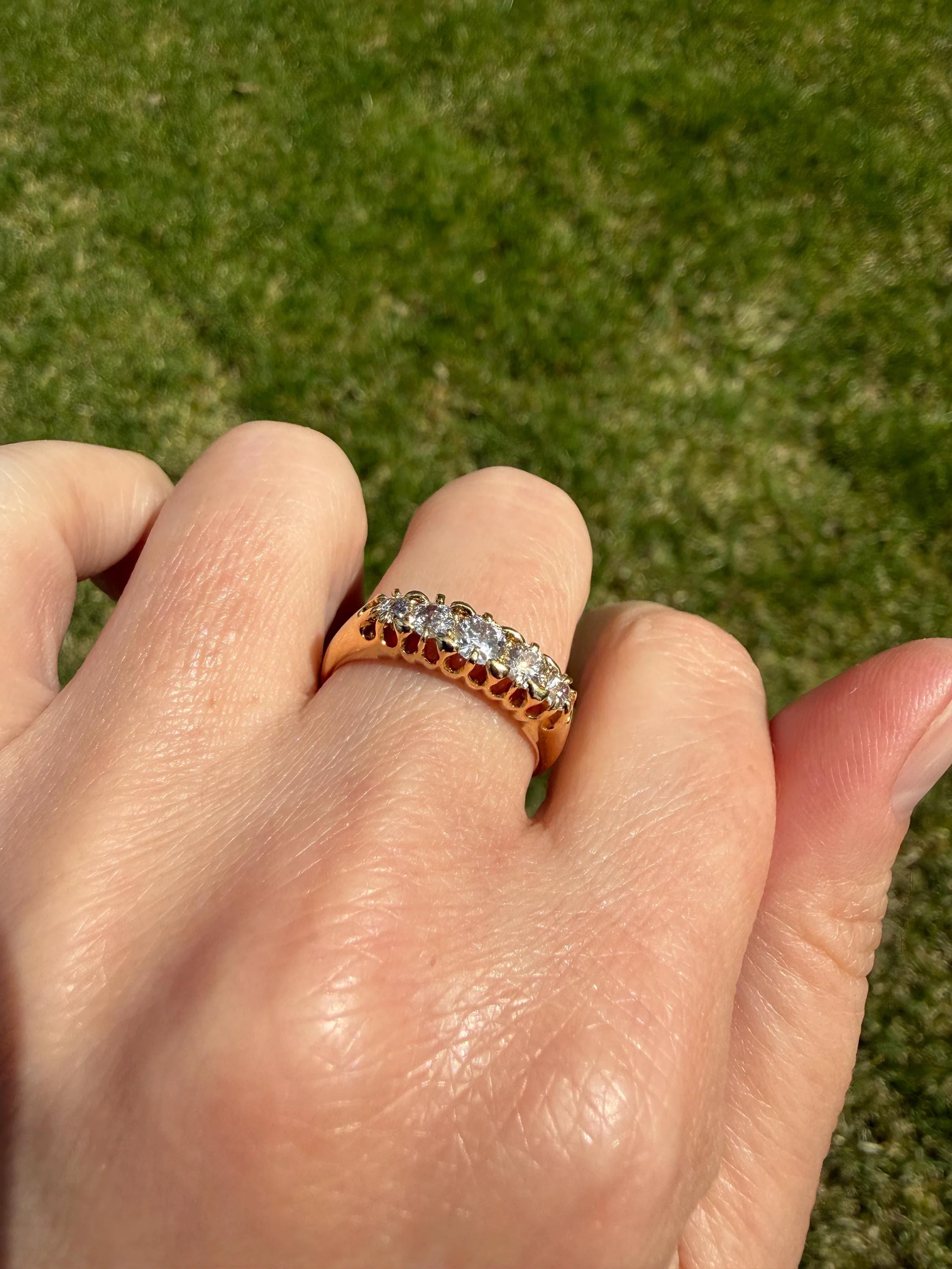 Victorian Antique .7 Carat Old Mine Cut Diamond Five Stone Ring Sturdy 18k GOLD Stacker Band OMC Daily Wearer - Image 18