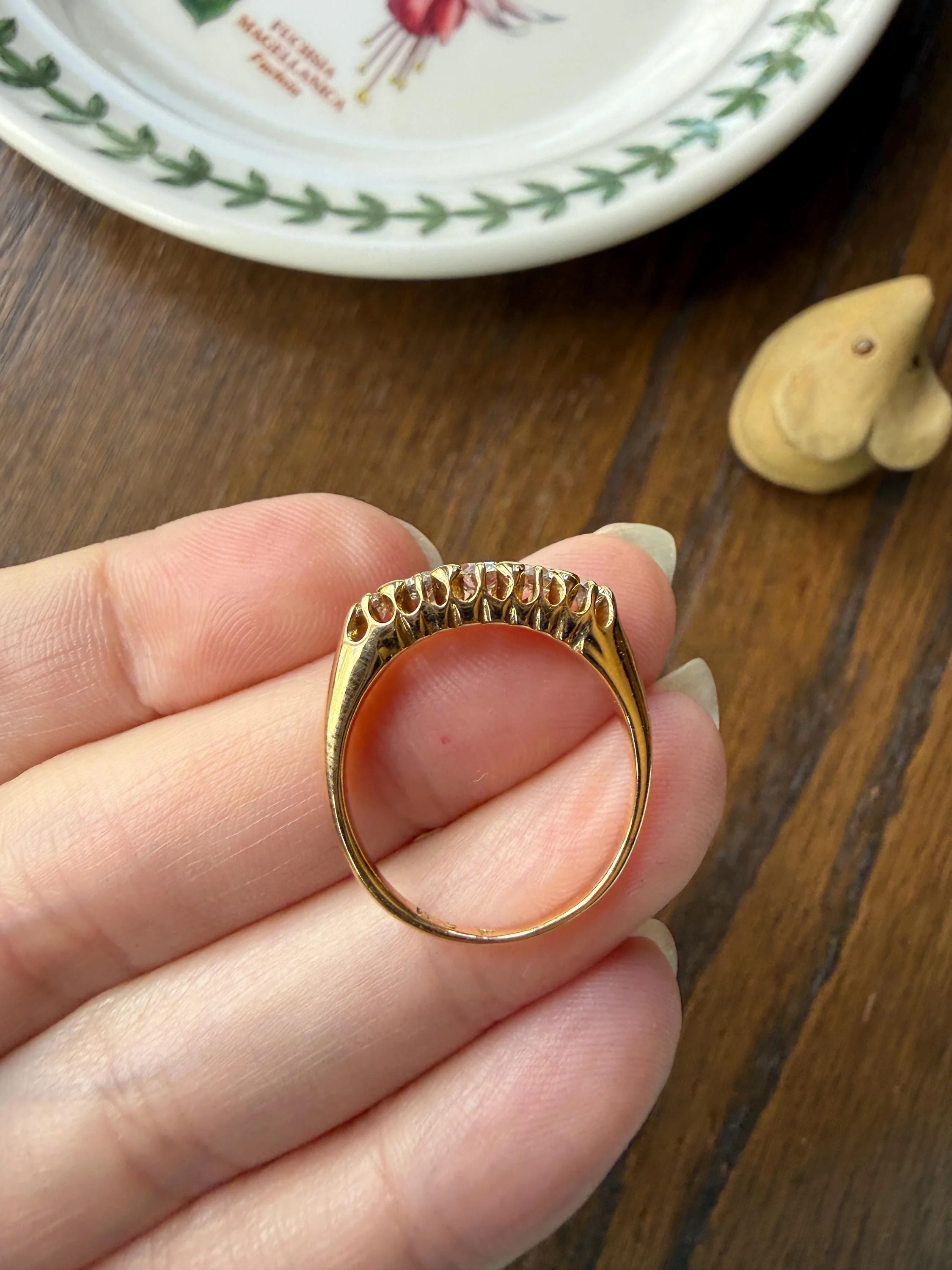 Victorian Antique .7 Carat Old Mine Cut Diamond Five Stone Ring Sturdy 18k GOLD Stacker Band OMC Daily Wearer - Image 20