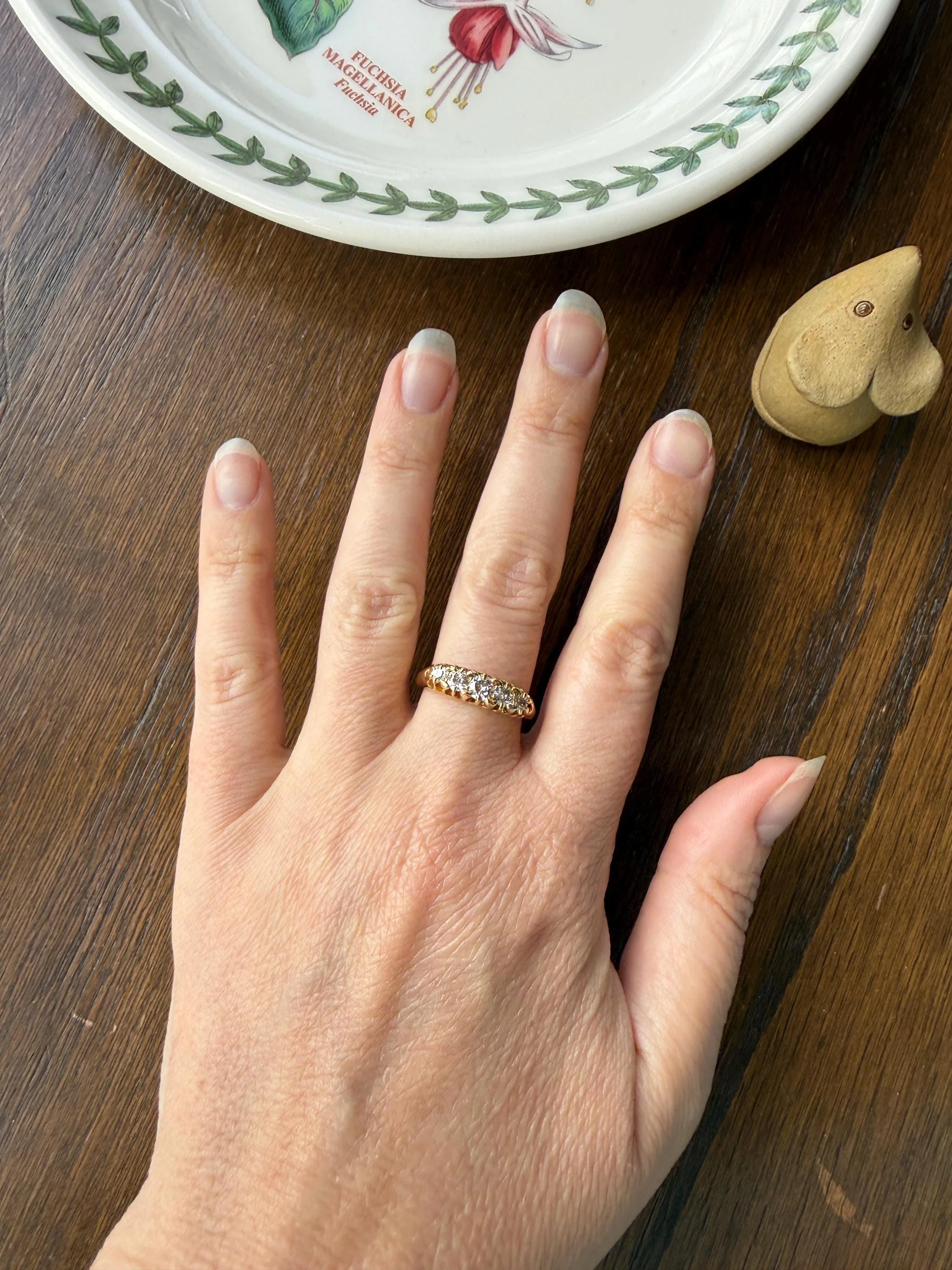 Victorian Antique .7 Carat Old Mine Cut Diamond Five Stone Ring Sturdy 18k GOLD Stacker Band OMC Daily Wearer - Image 6