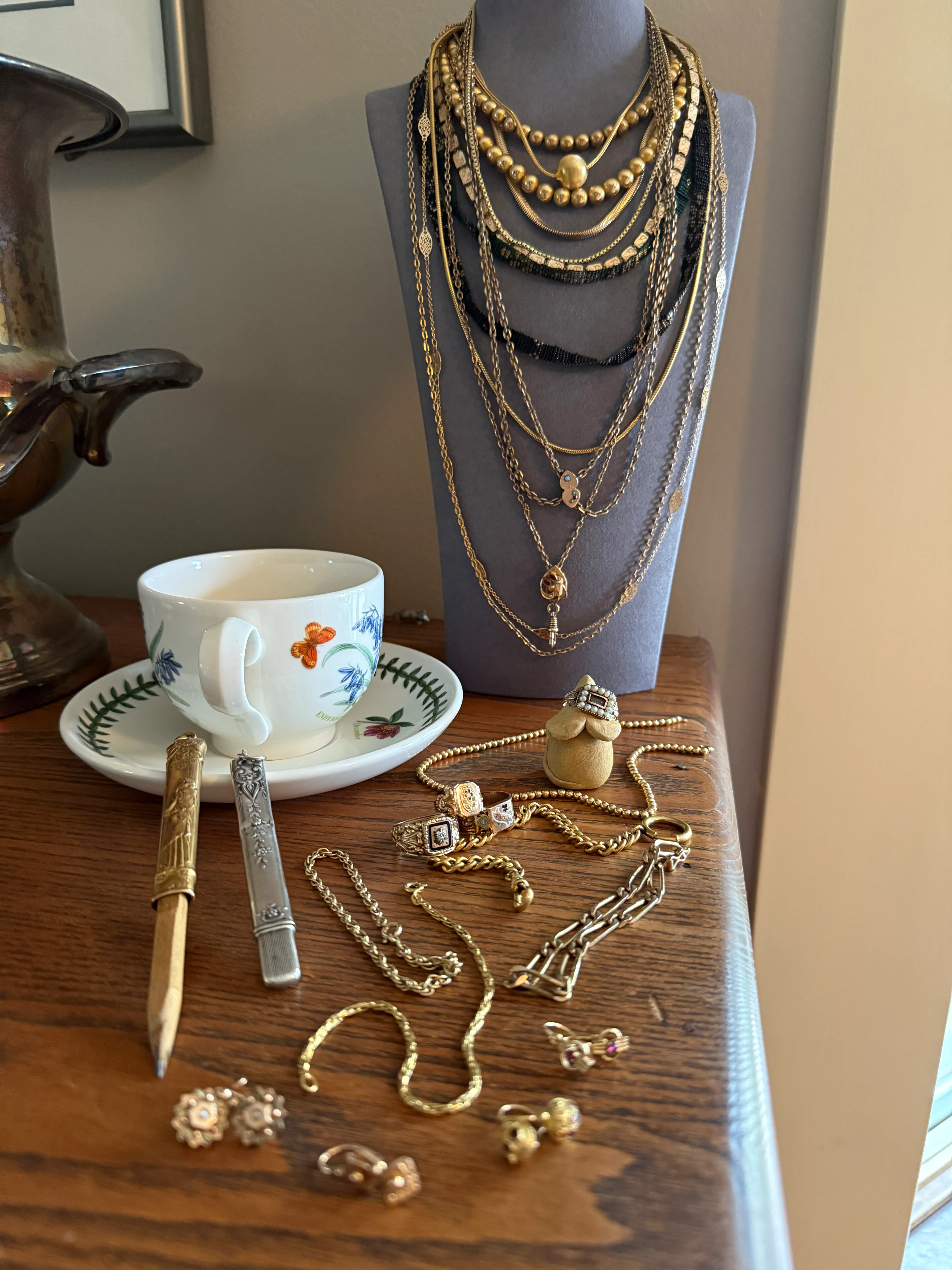 French Vintage Gold Filled Ornate Openwork Oval Link Long Chain - Image 7