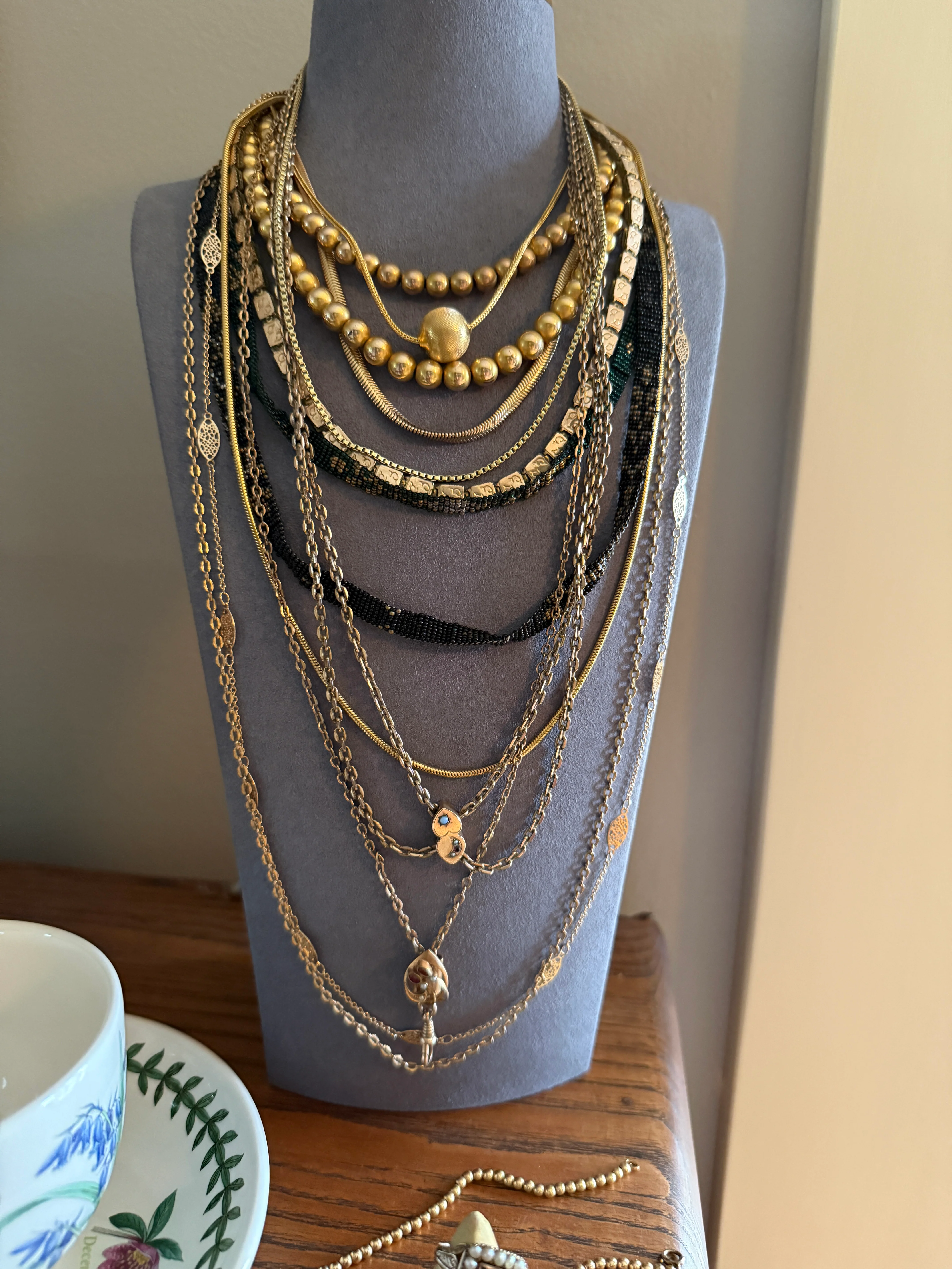 French Vintage Gold Filled Ornate Openwork Oval Link Long Chain - Image 8